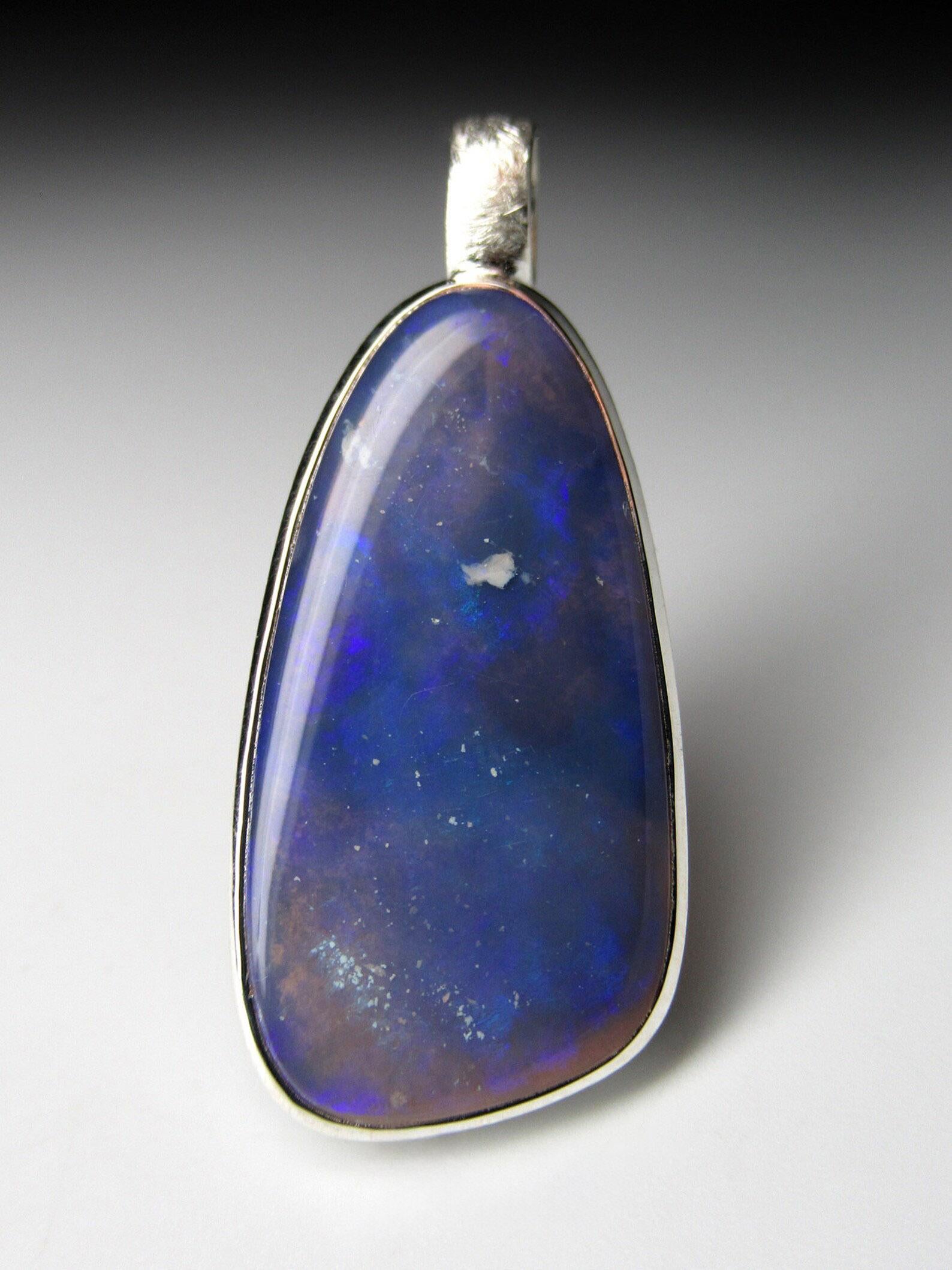 Milky Way Opal Silver Pendant Blue Natural Australian Gemstone Unisex Jewelry  In New Condition For Sale In Berlin, DE