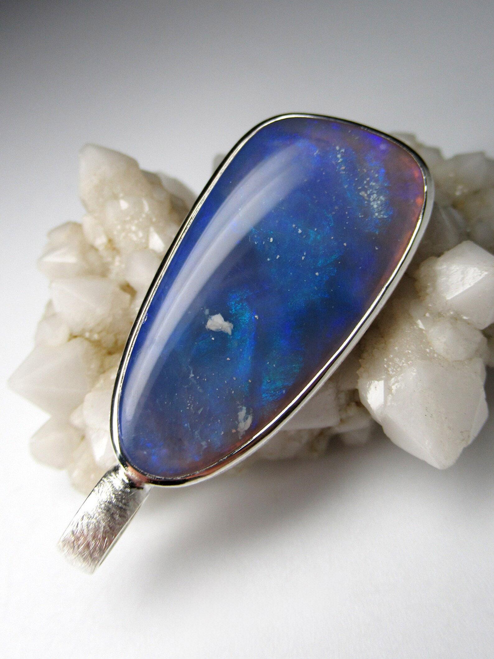 Milky Way Opal Silver Pendant Blue Natural Australian Gemstone Unisex Jewelry  For Sale 1