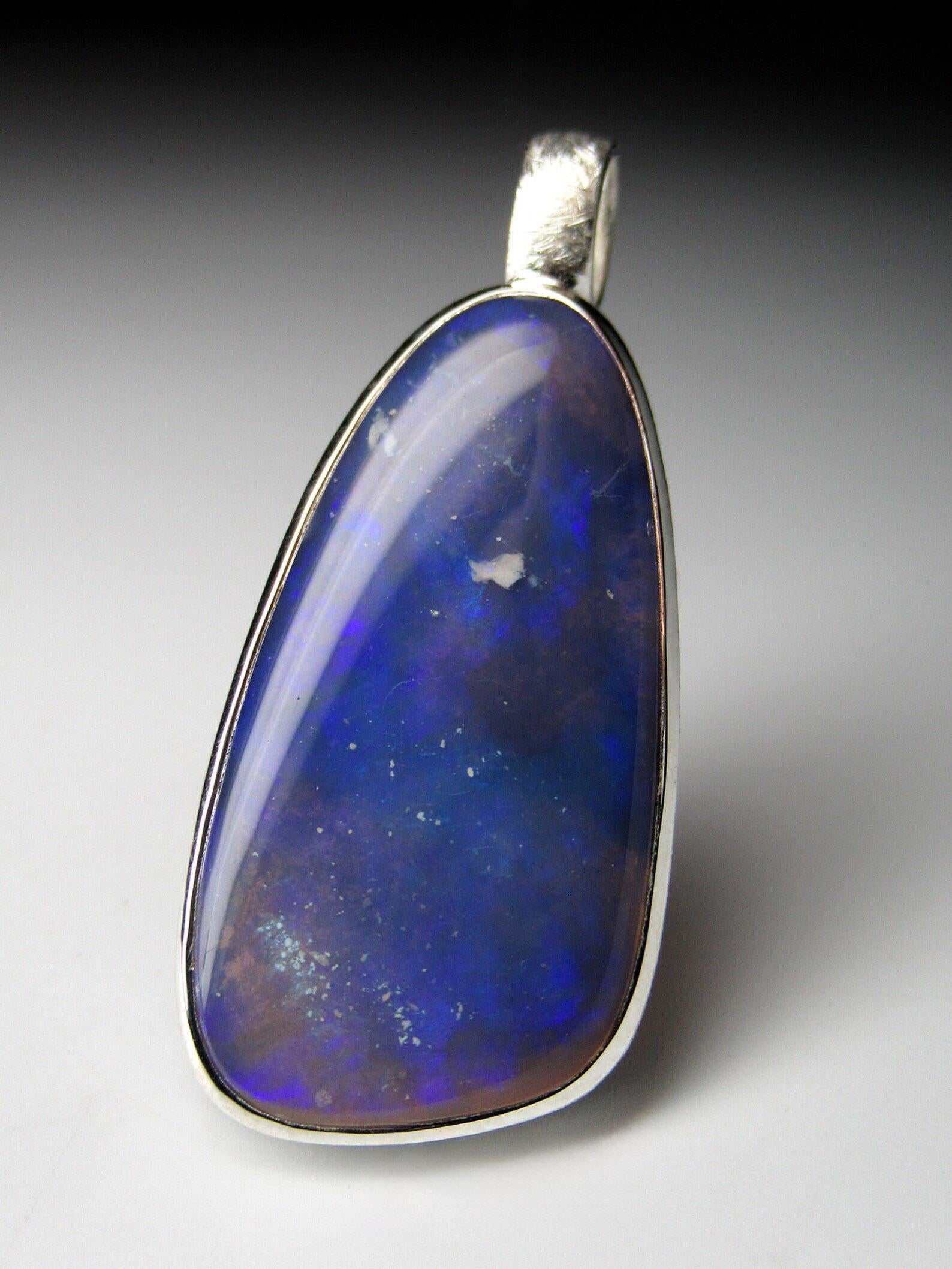 Milky Way Opal Silver Pendant Blue Natural Australian Gemstone Unisex Jewelry  For Sale 2