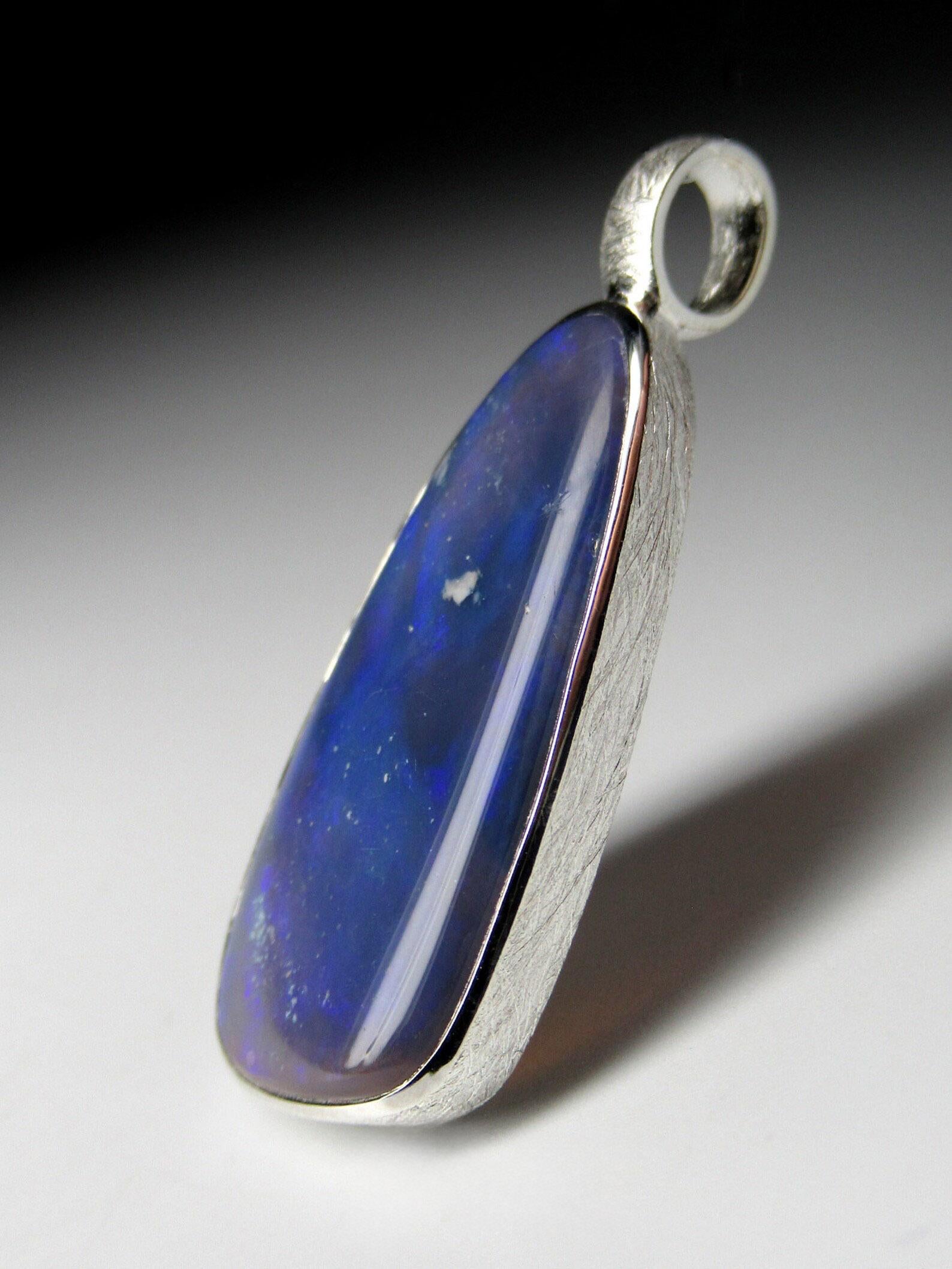 Milky Way Opal Silver Pendant Blue Natural Australian Gemstone Unisex Jewelry  For Sale 3