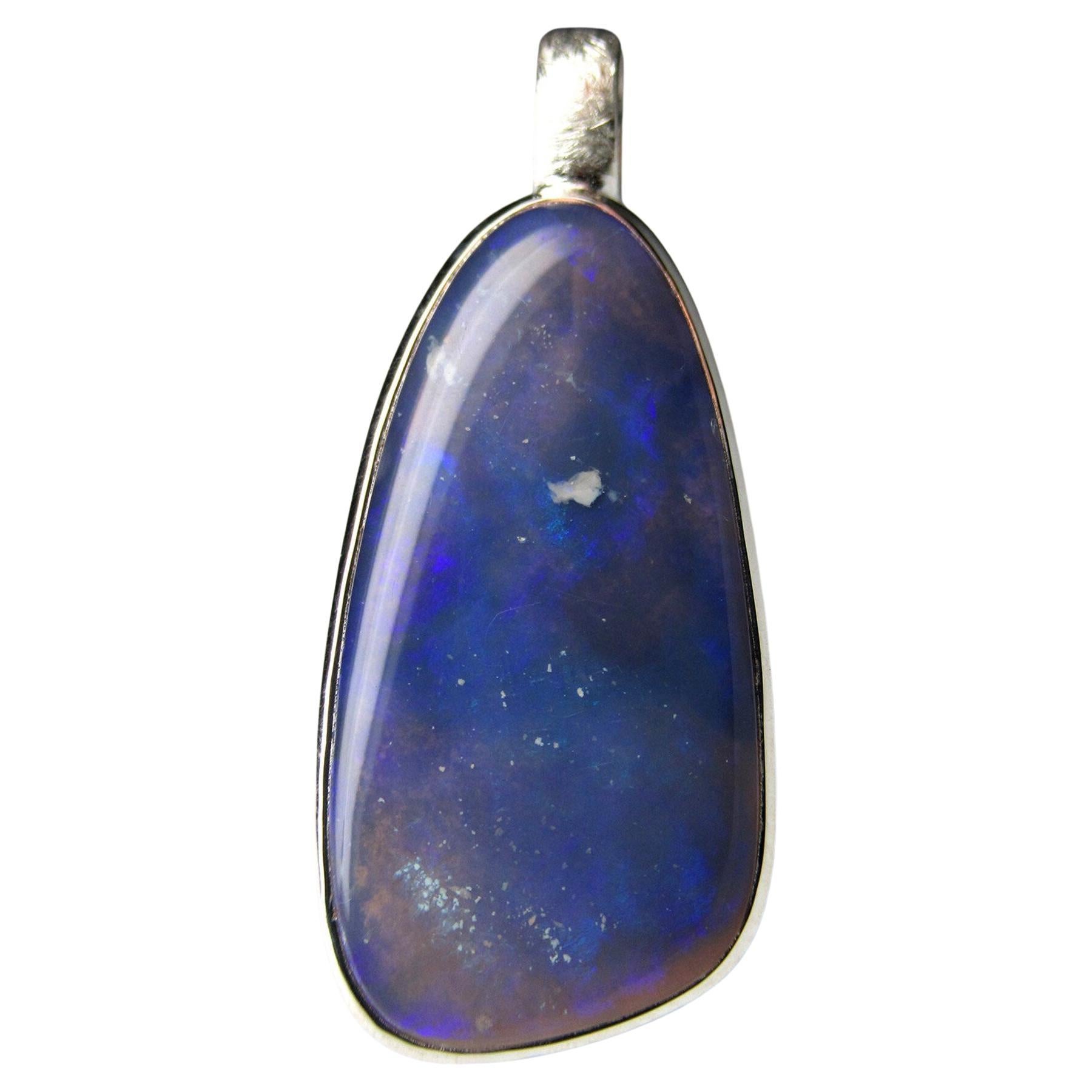 Milky Way Opal Silver Pendant Blue Natural Australian Gemstone Unisex Jewelry  For Sale