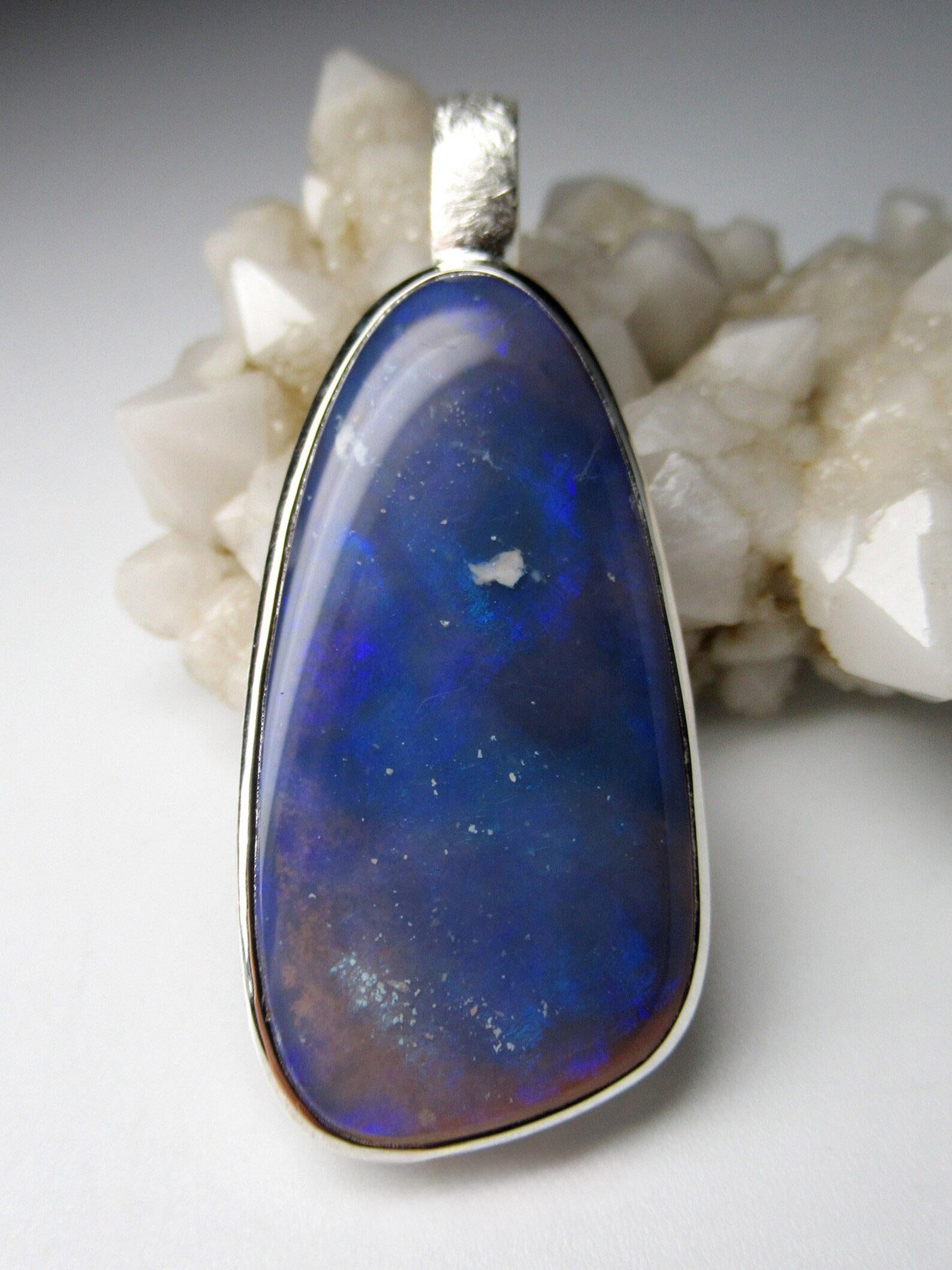 Pear Cut Milky Way Opal Silver Pendant Blue Natural Australian Gift Unisex Jewelry friend