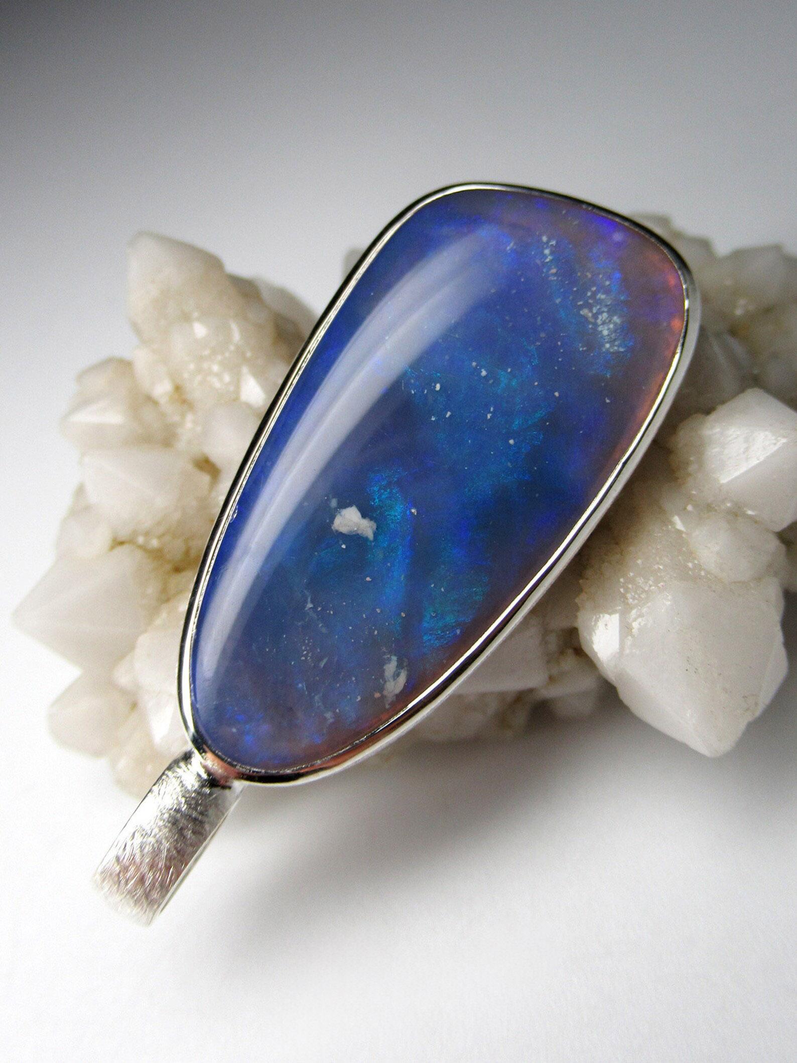 Milky Way Opal Silver Pendant Blue Natural Australian Gift Unisex Jewelry friend 1