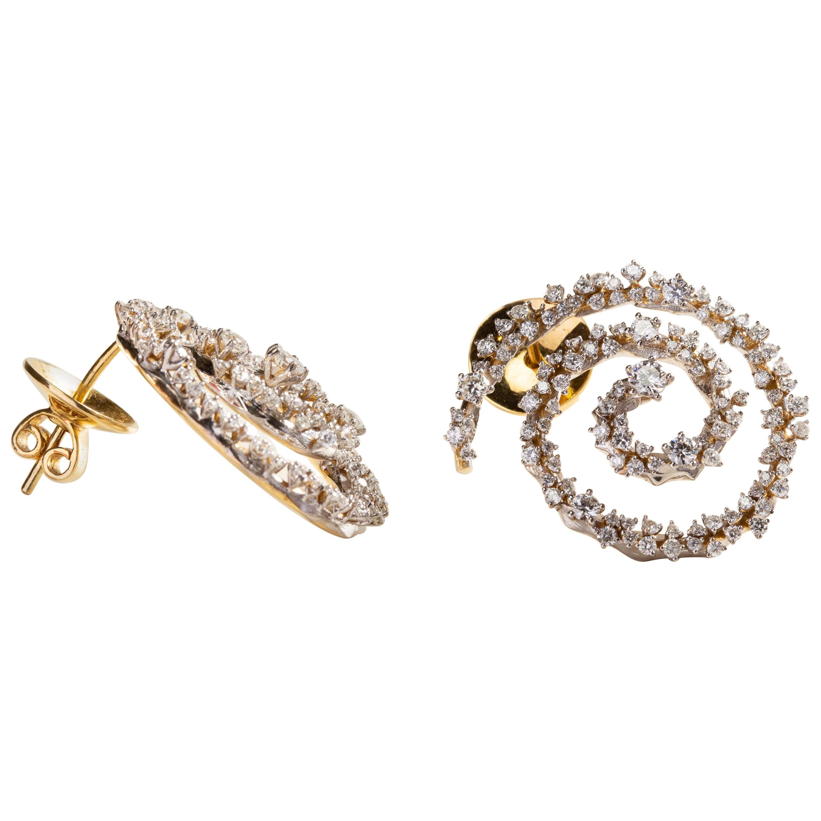Milky Way Spiral Earrings in 18 Karat Gold Set with Diamonds For Sale