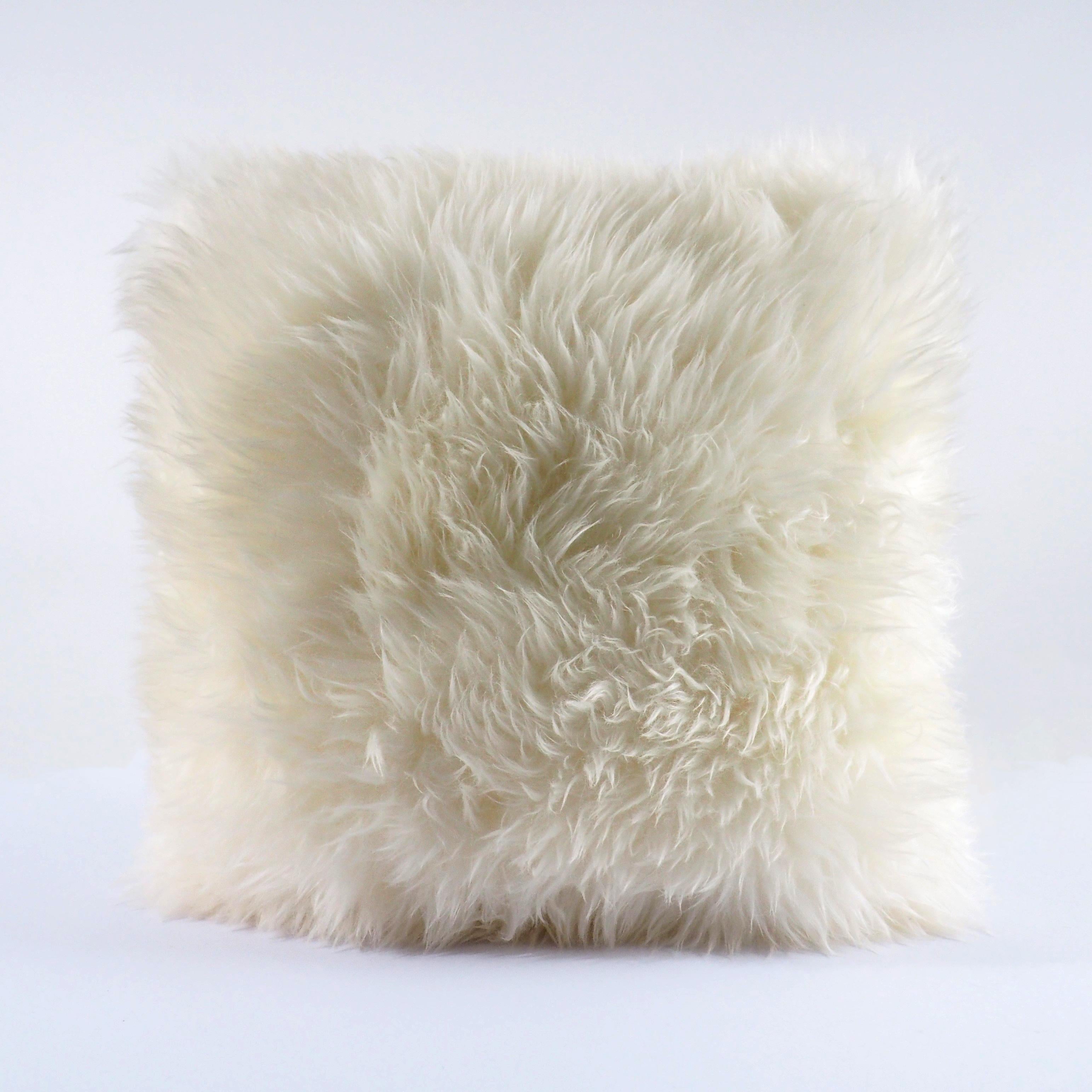 Milky Way Wool White Shearling Sheepskin Pillow Fluffy Cushion by Muchi Decor In New Condition For Sale In Poviglio, IT