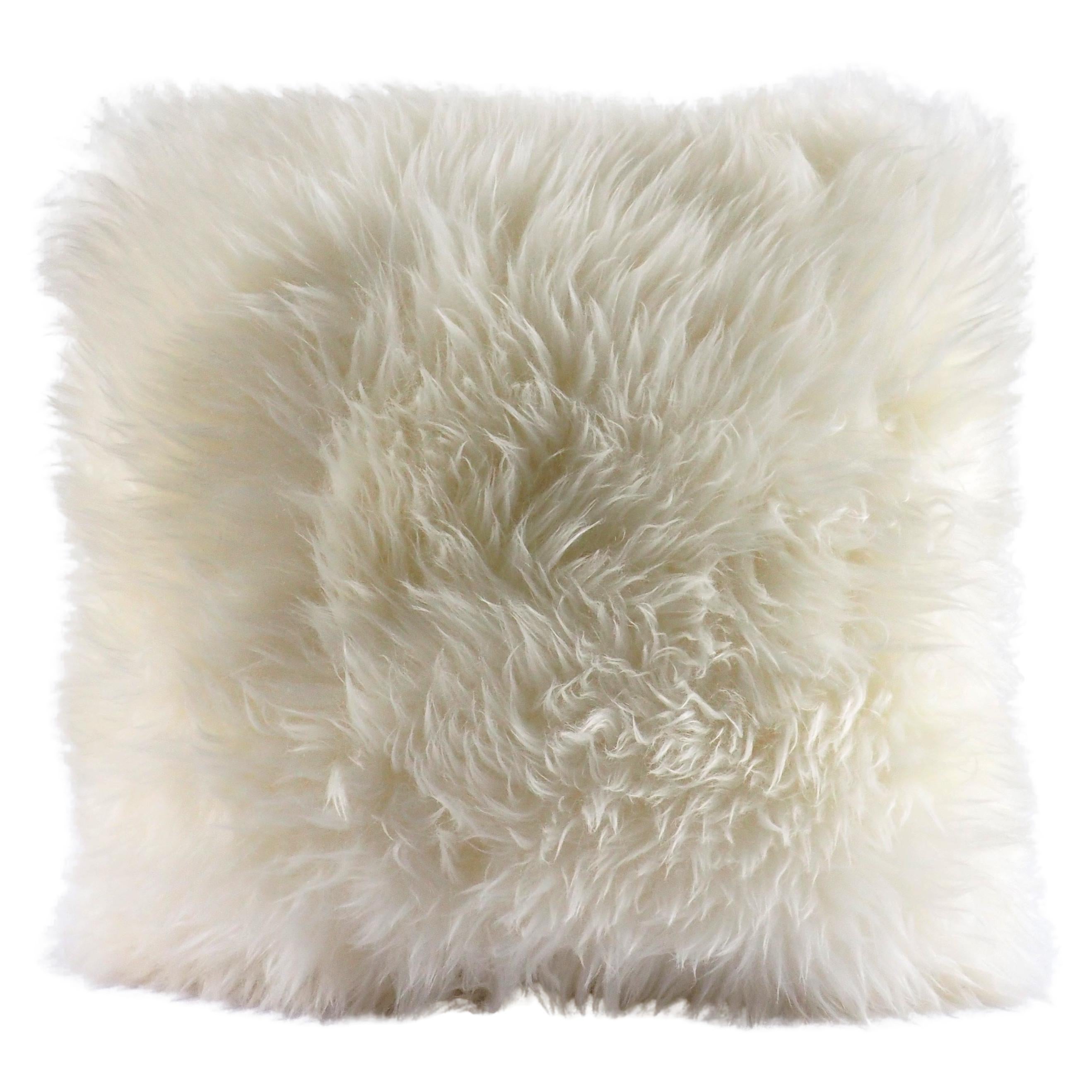 Milky Way Wool White Shearling Sheepskin Pillow Fluffy Cushion by Muchi Decor For Sale