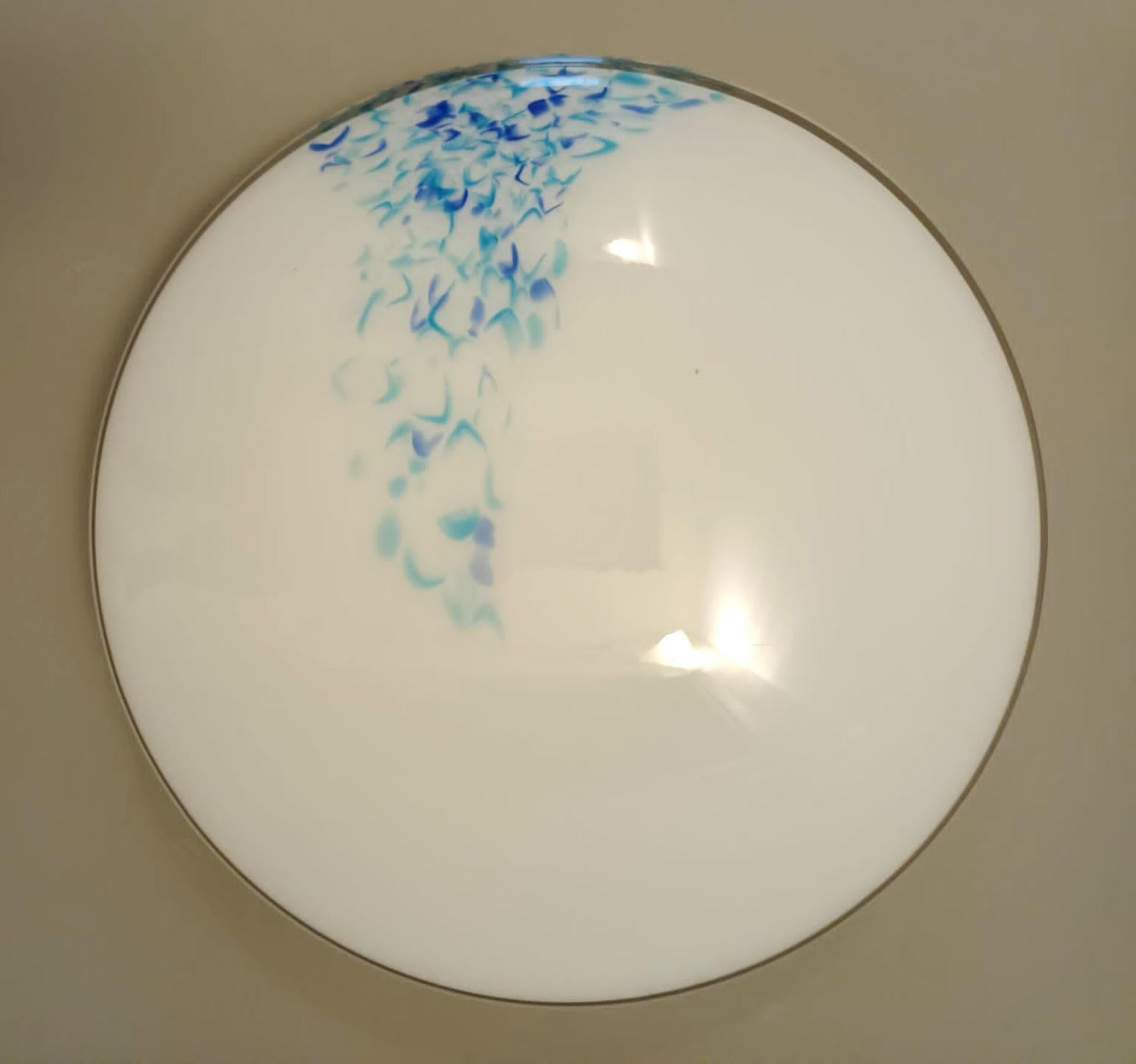 Milky White and Blue Murano Flush Mount / Sconce In Good Condition For Sale In Los Angeles, CA