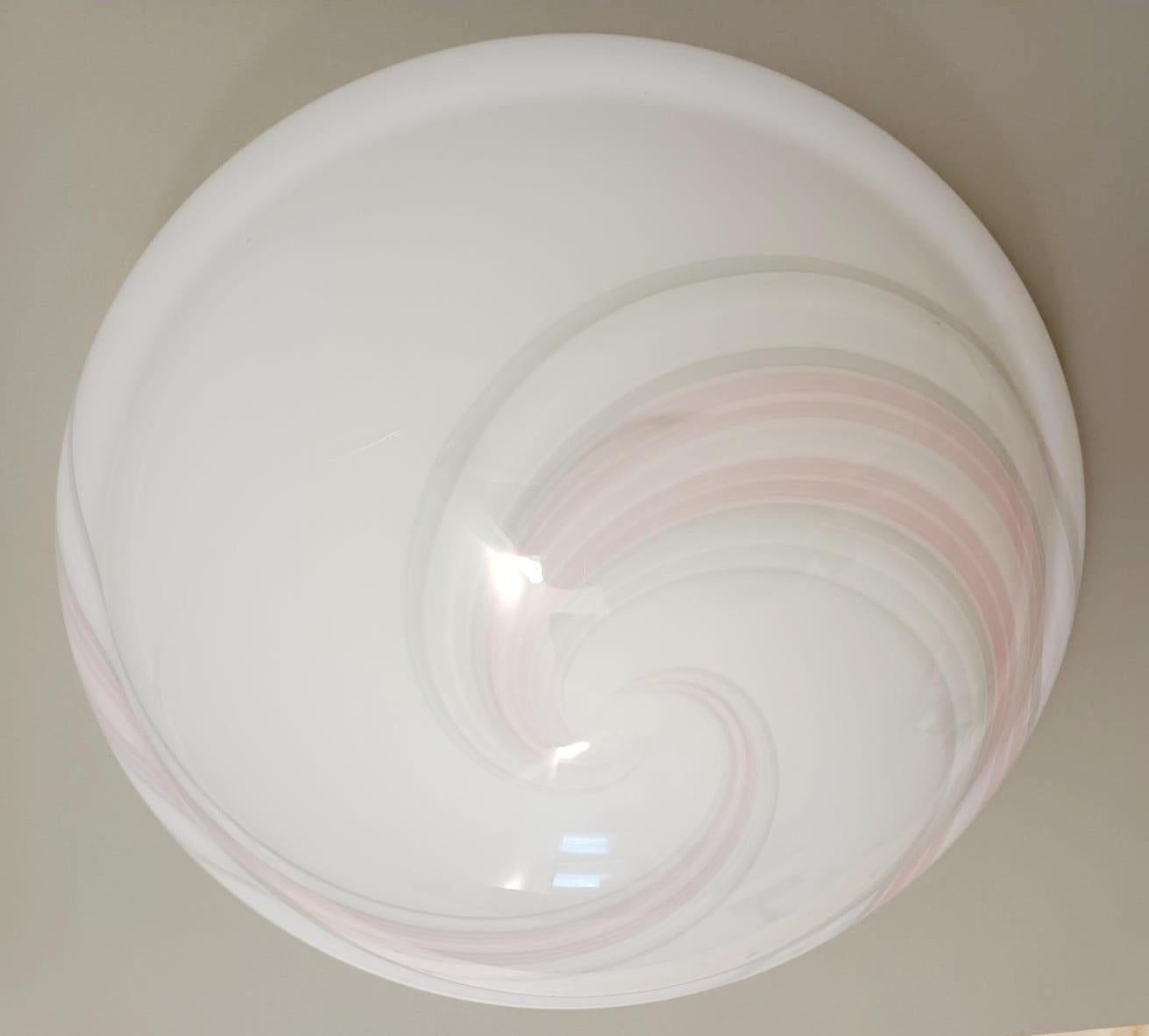 Italian Milky White and Pink Murano Flush Mount / Sconce For Sale