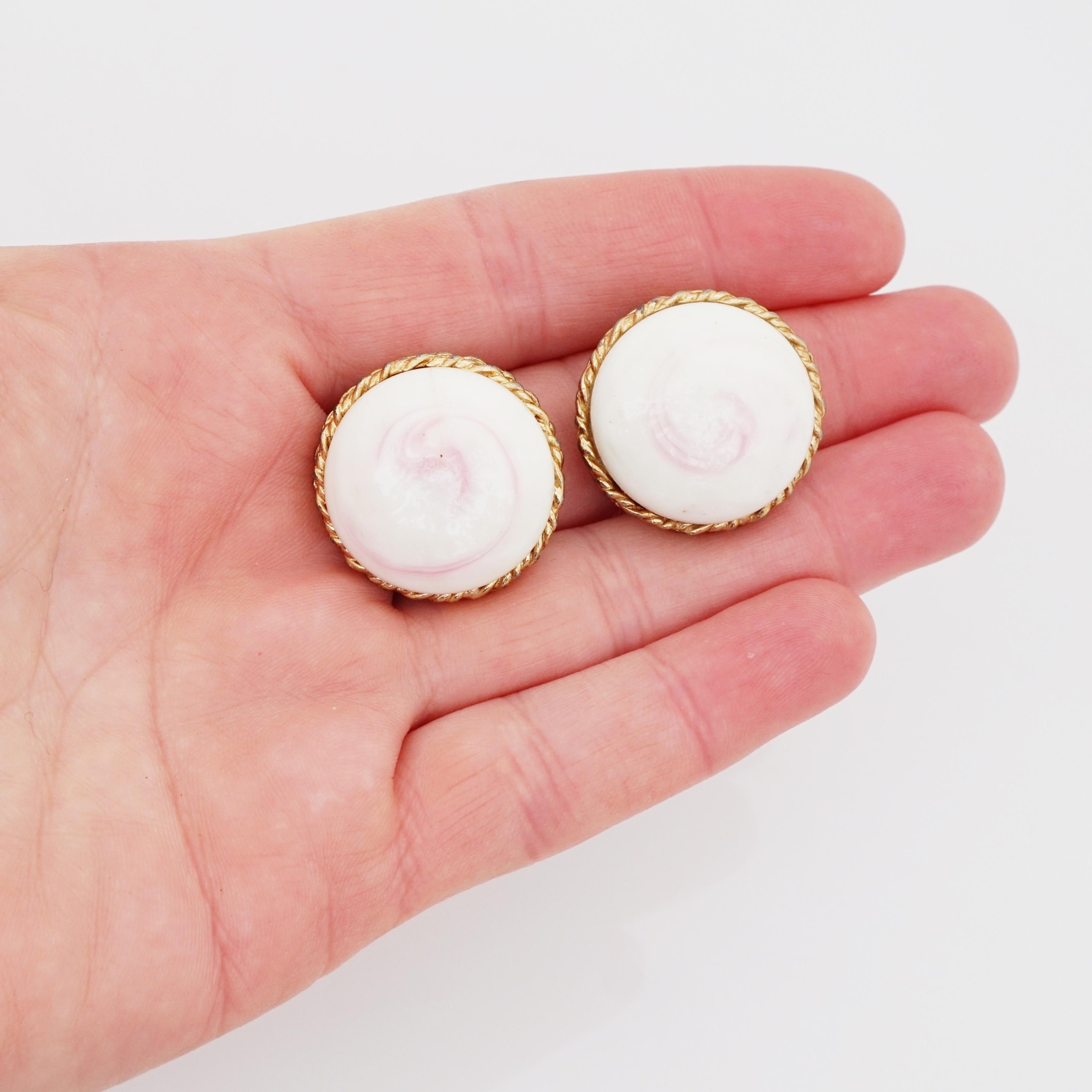 Modern Milky White Art Glass Hard Candy Earrings By Vogue, 1960s For Sale