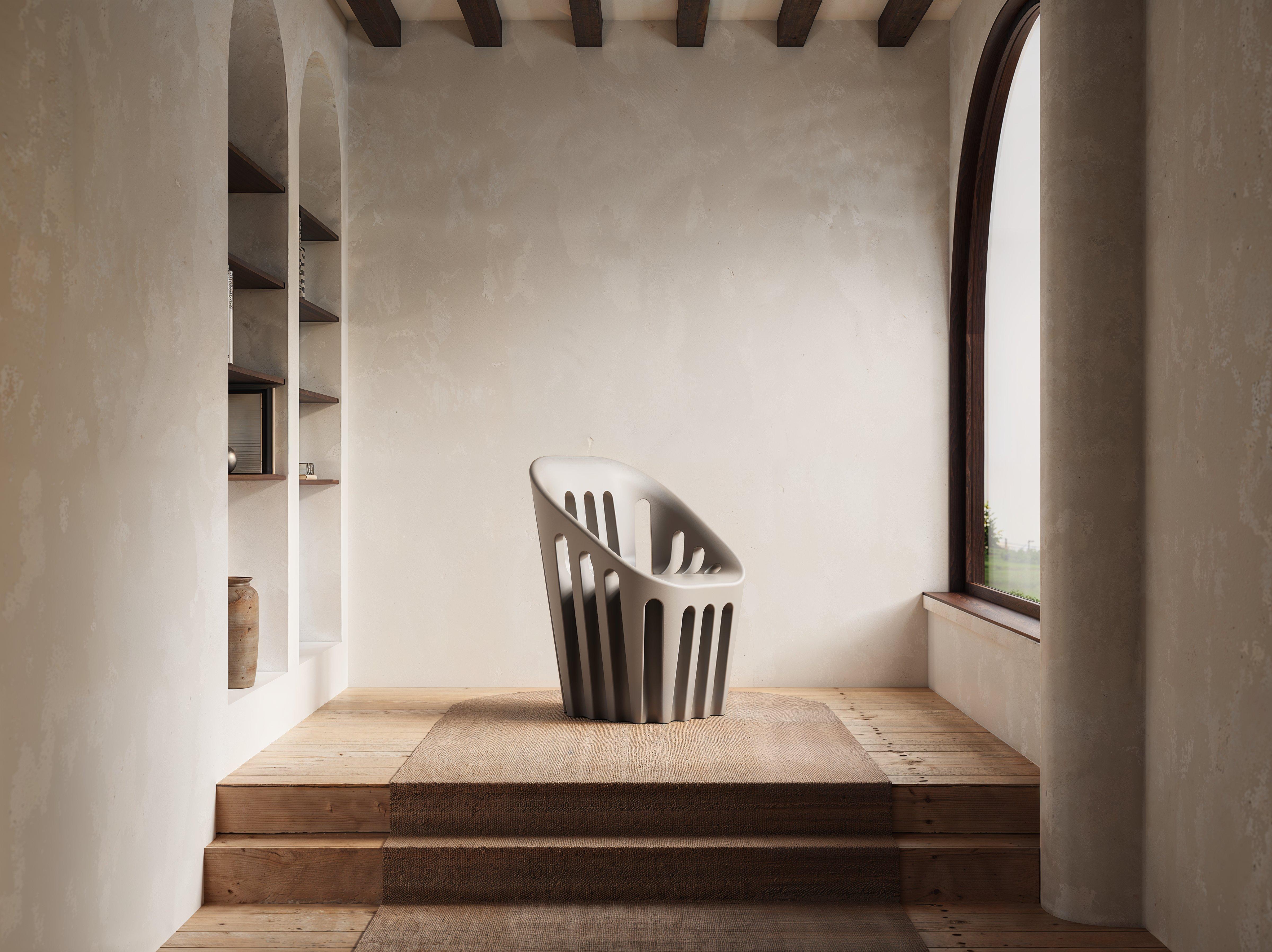 Italian Milky White Coliseum Chair by Alvaro Uribe For Sale