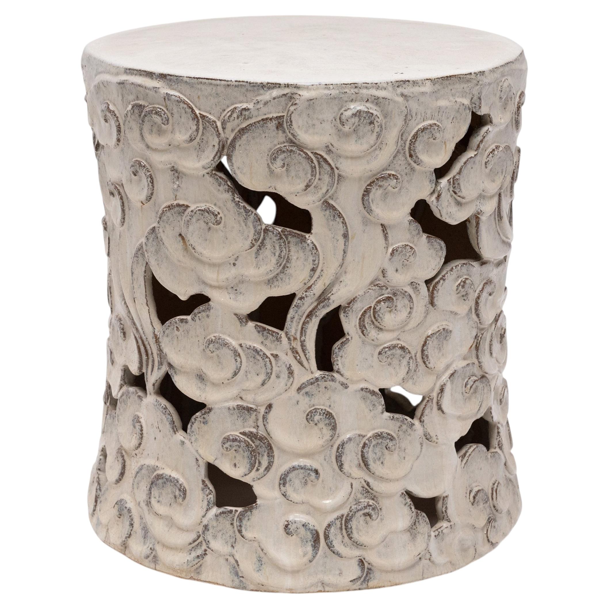 Milky White Glazed Cloud Garden Stool