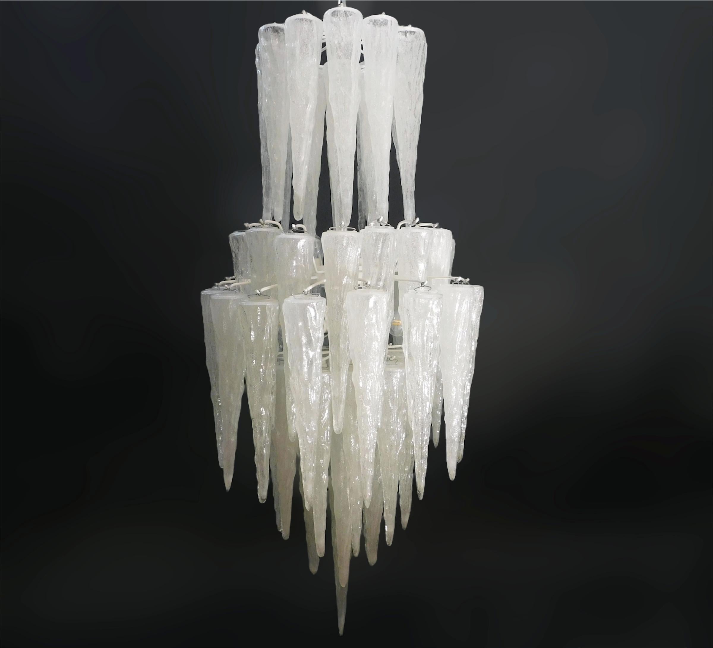 Mid-Century Modern Milky White Icicle Murano Chandelier For Sale