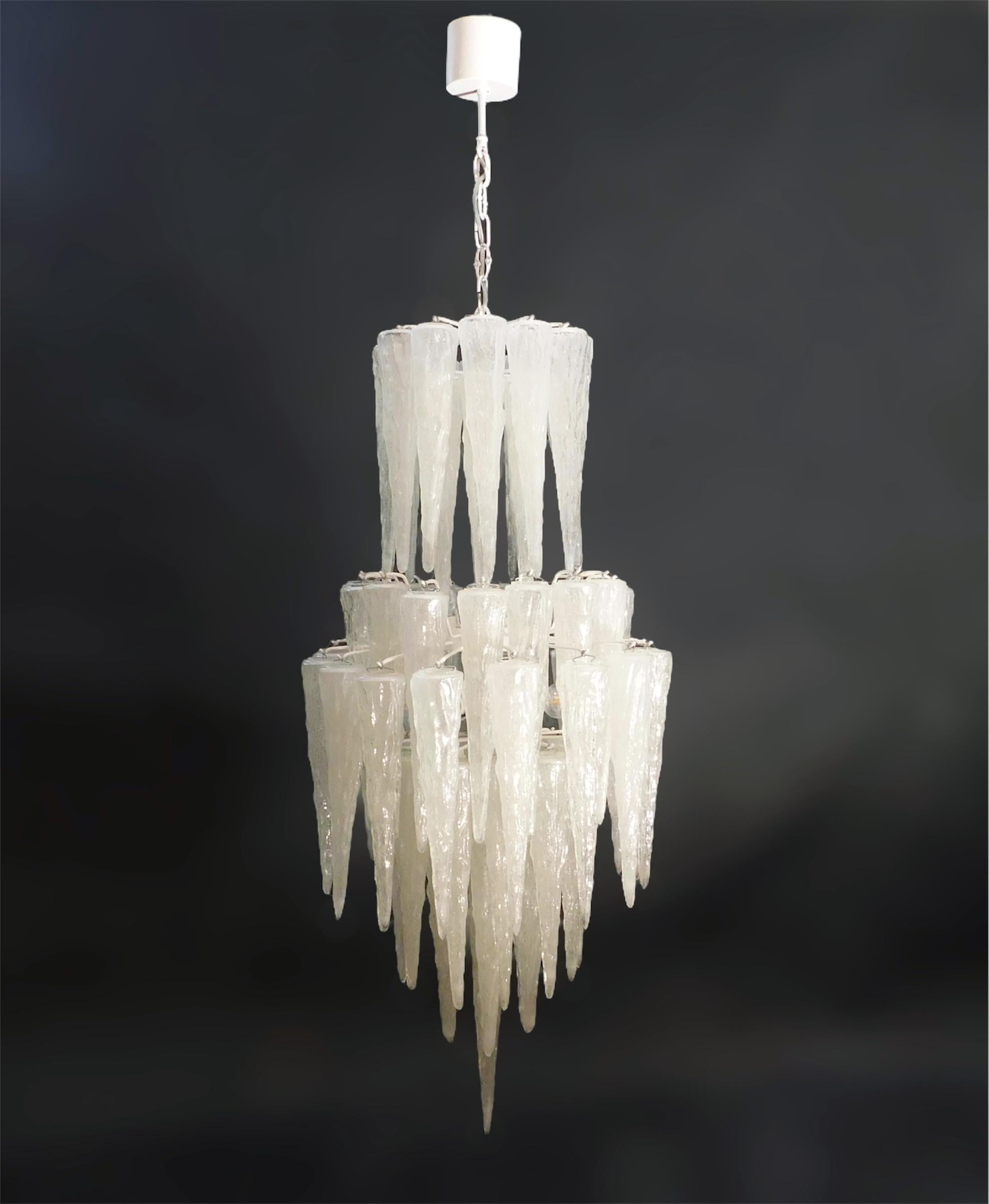 Italian Milky White Icicle Murano Chandelier For Sale