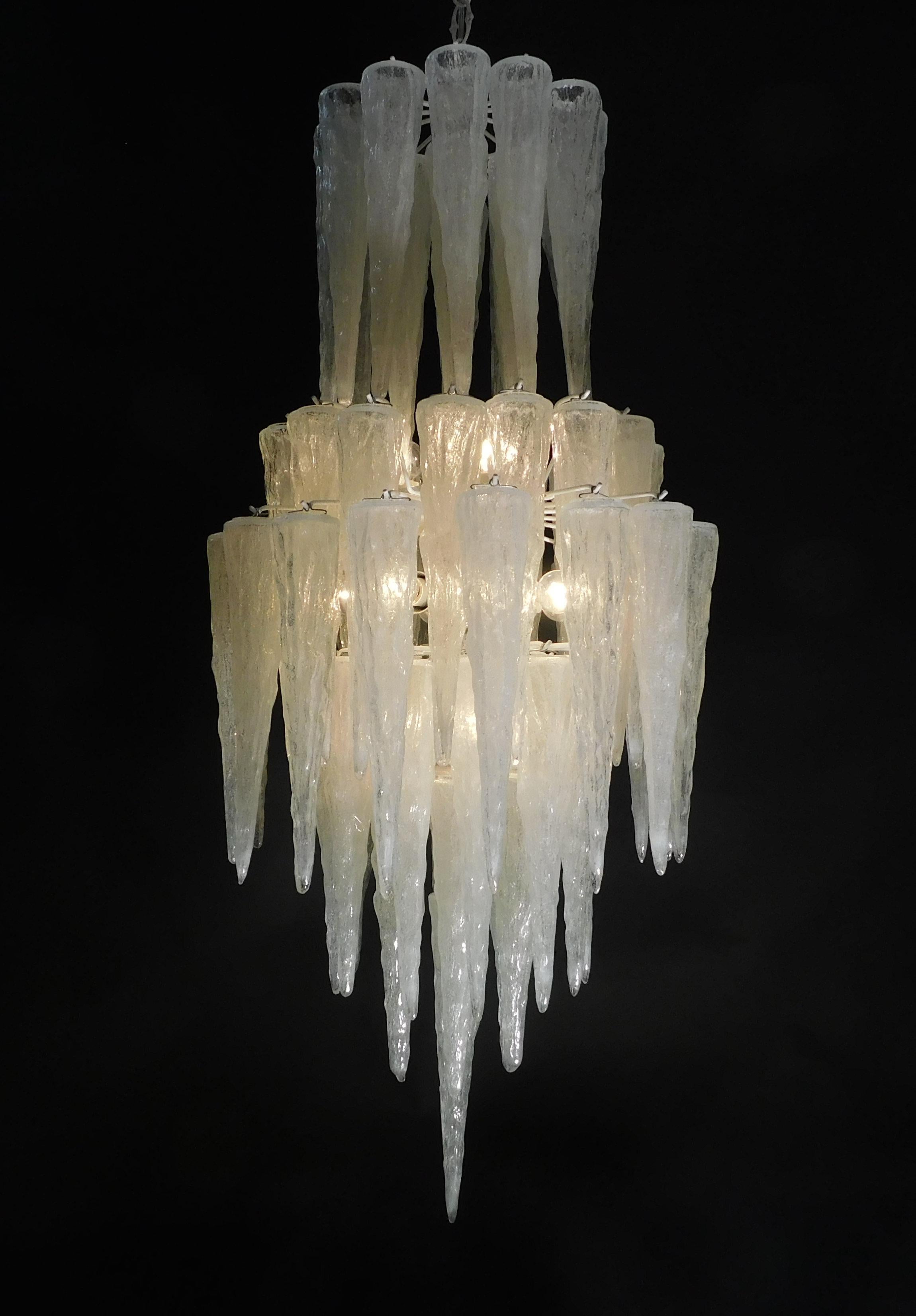 20th Century Milky White Icicle Murano Chandelier For Sale