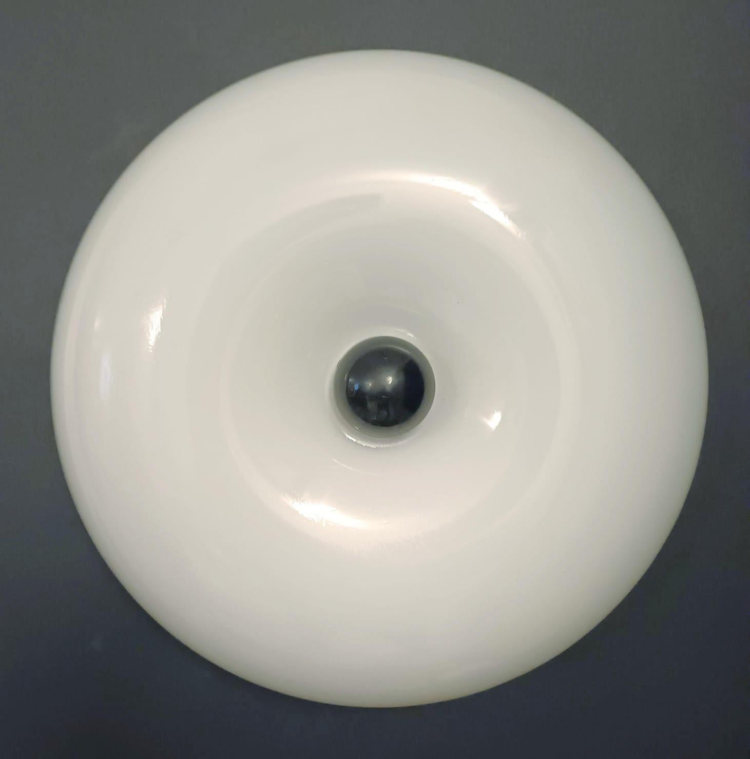 Mid-Century Modern Milky White Murano Flush Mount / Sconce by Vistosi, 2 Available