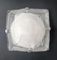Milky White Square Murano Flush Mount, 3 Available