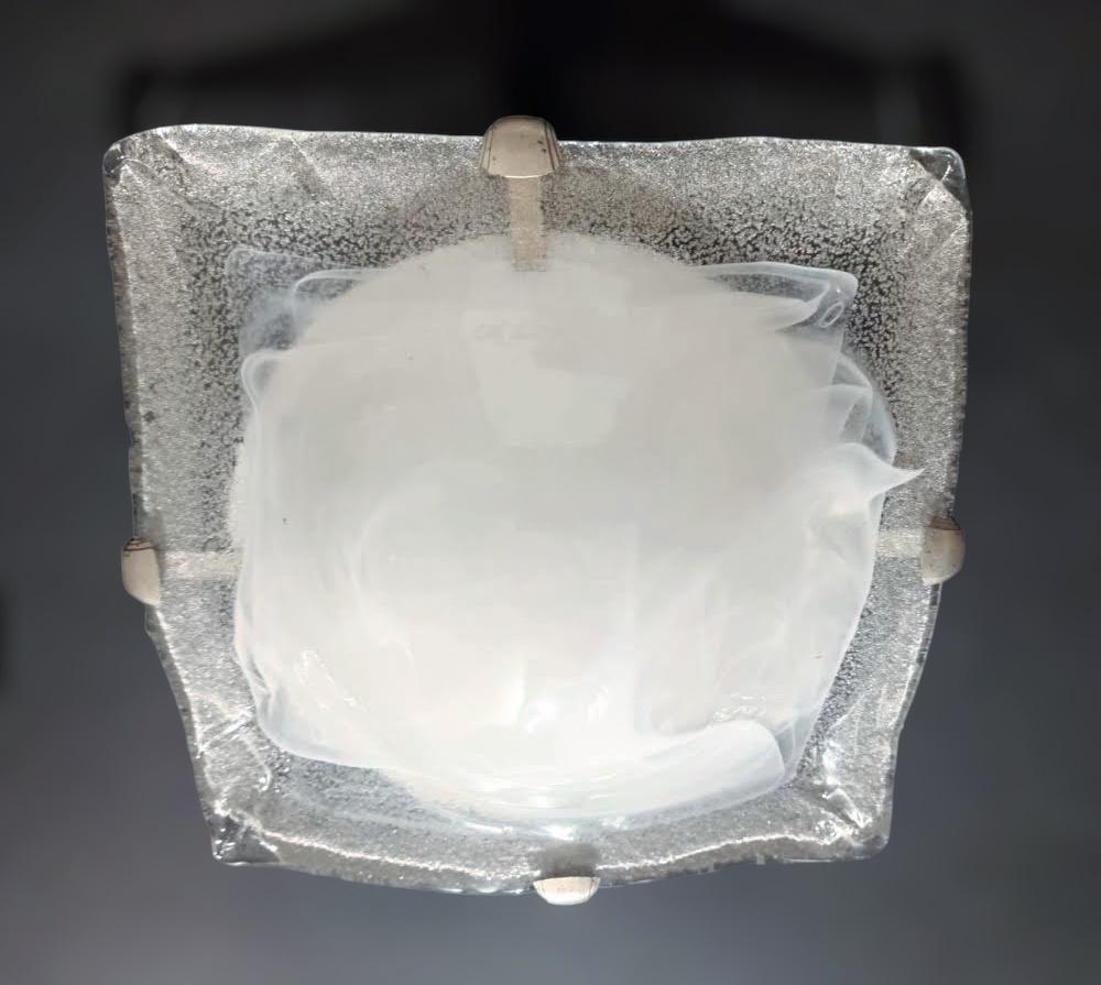 Mid-Century Modern Milky White Square Murano Flush Mount, 3 Available For Sale