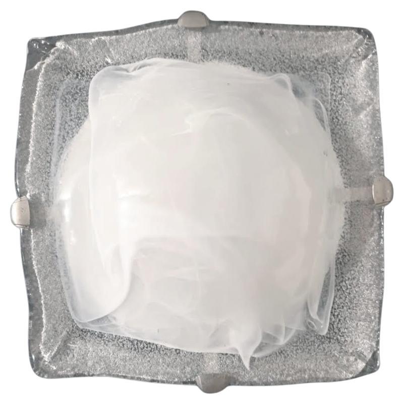 Milky White Square Murano Flush Mount, 3 Available For Sale