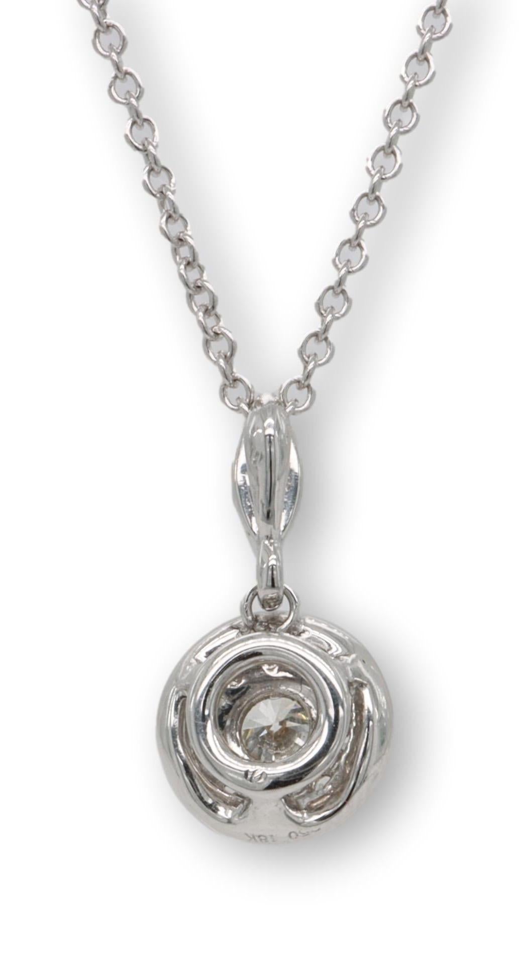 Women's MillGrain Circle Bezel Halo 18k White Gold Diamond .39Cts Total Pendant Necklace For Sale