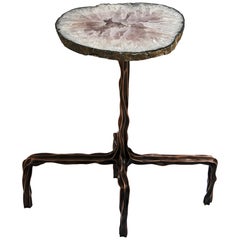 Milla 21st Century Oxydized Cast Bronze and Agate Stone Cocktail Sidetable
