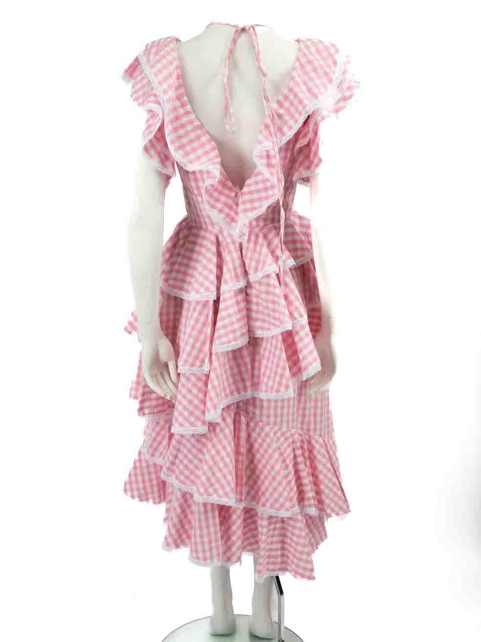 Milla Milla Pink Gingham Print Ruffled Midi Dress Size S In Good Condition For Sale In London, GB