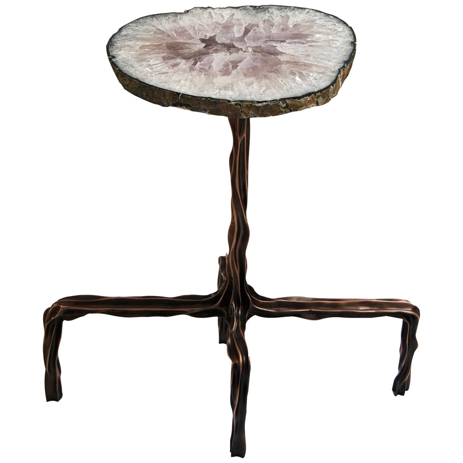Milla Oxydized Cast Bronze and Agate Stone Cocktail Sidetable