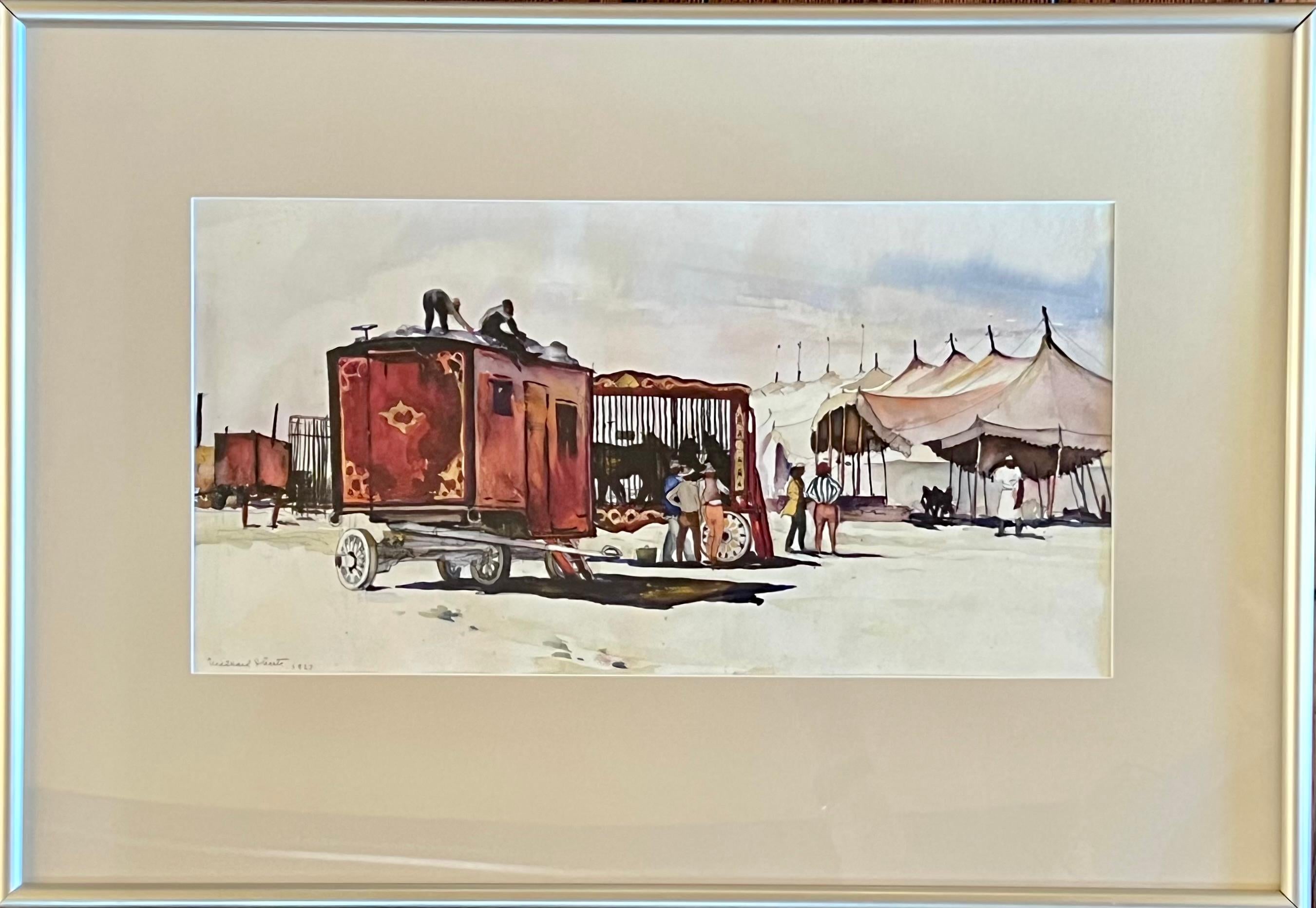 Wagons de cirque - Painting de Millard Sheets