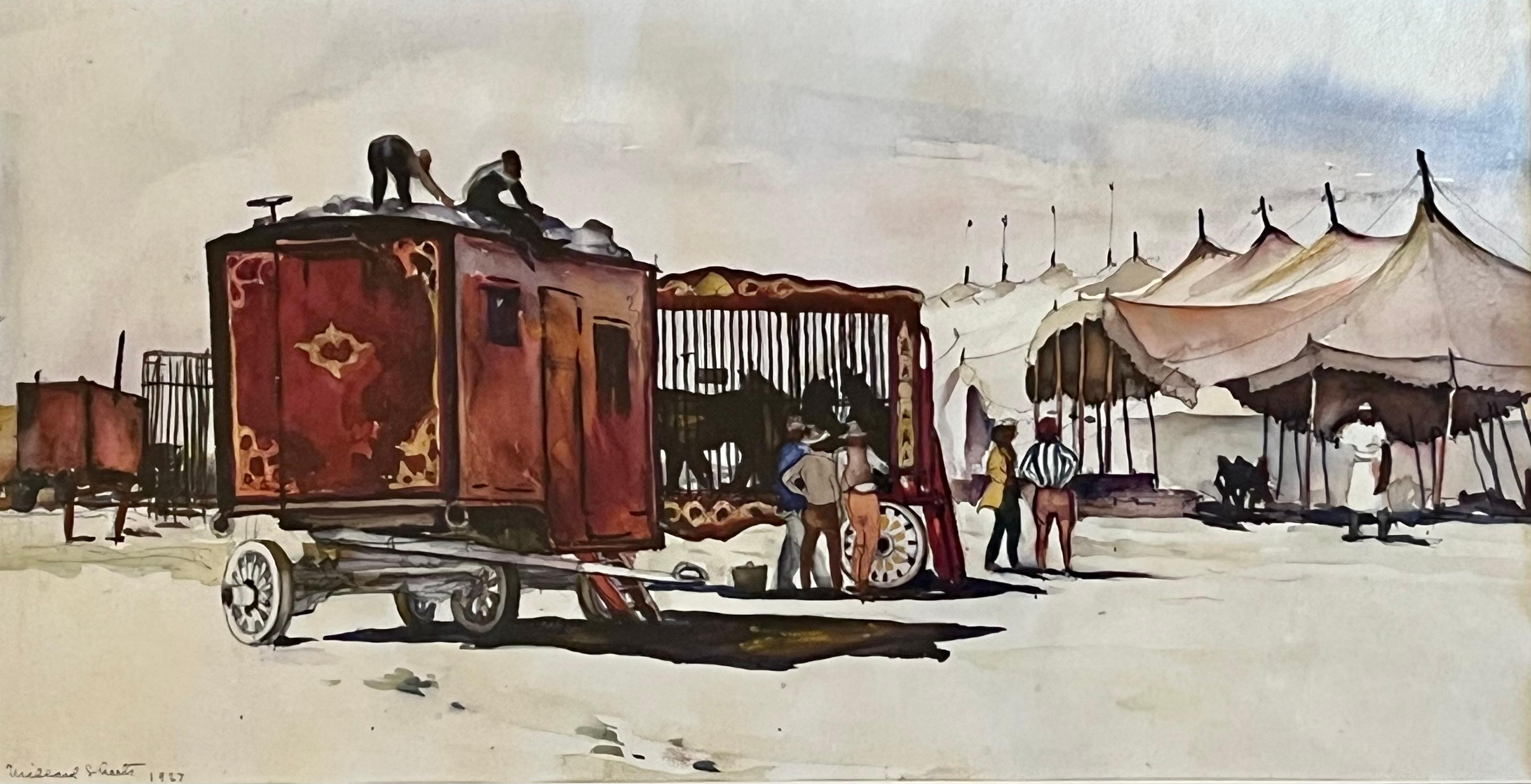 Millard Sheets Figurative Painting - Circus Wagons