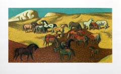 Pascolo di fattrici, litografia impressionista di Millard Sheets