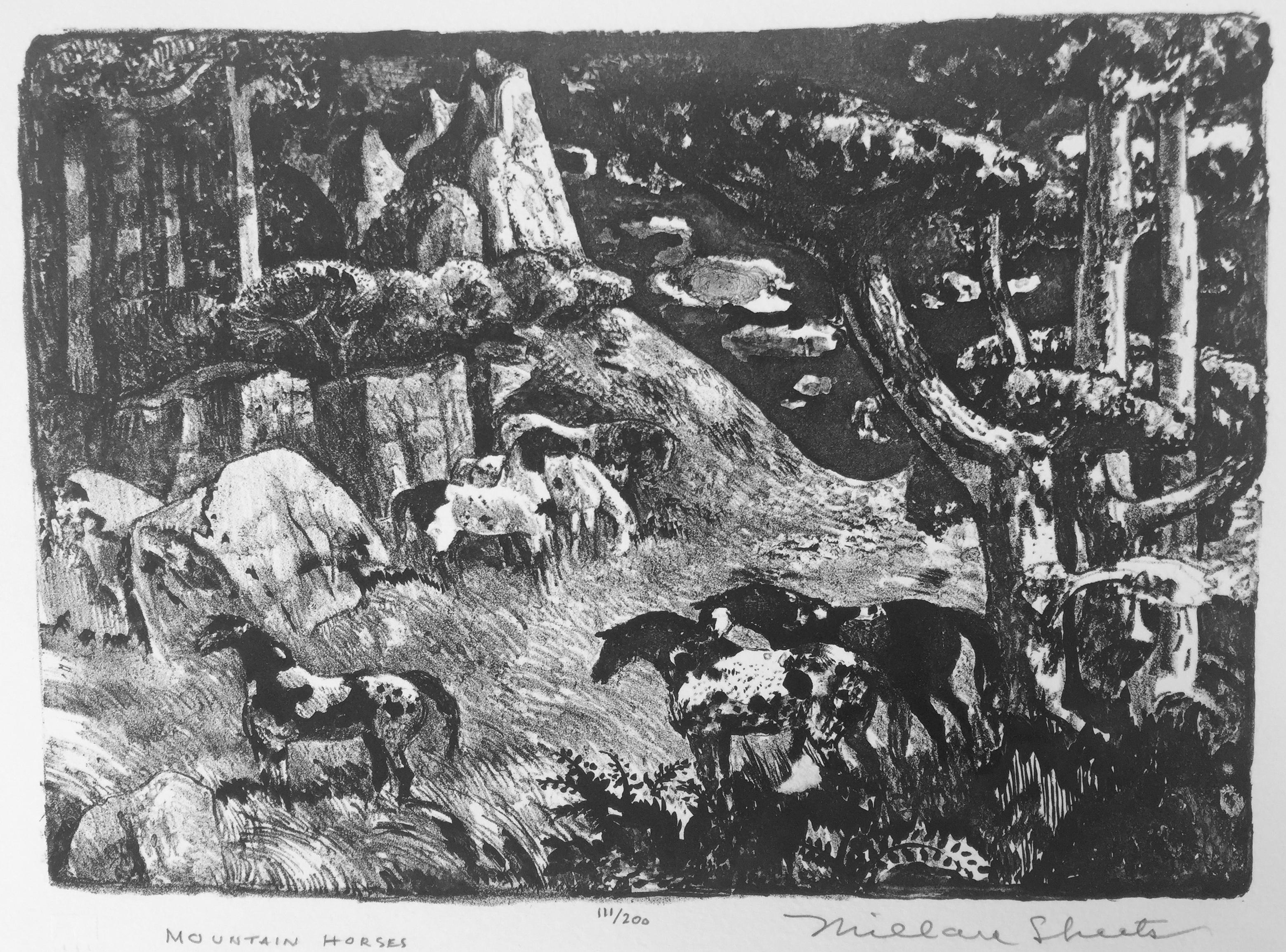 Millard Sheets Landscape Print - MOUNTAIN HORSES