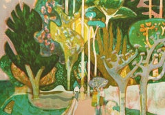 Viejo pueblo, litografía moderna de Millard Sheets