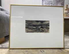 Millard Sheets Dibujo original firmado Barcos de guerra en el puerto de Stormy Seas, 1942