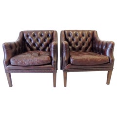 Millbrook Chesterfield Club Chairs Set, Original 1960s, UK, Pair, Brown Leather