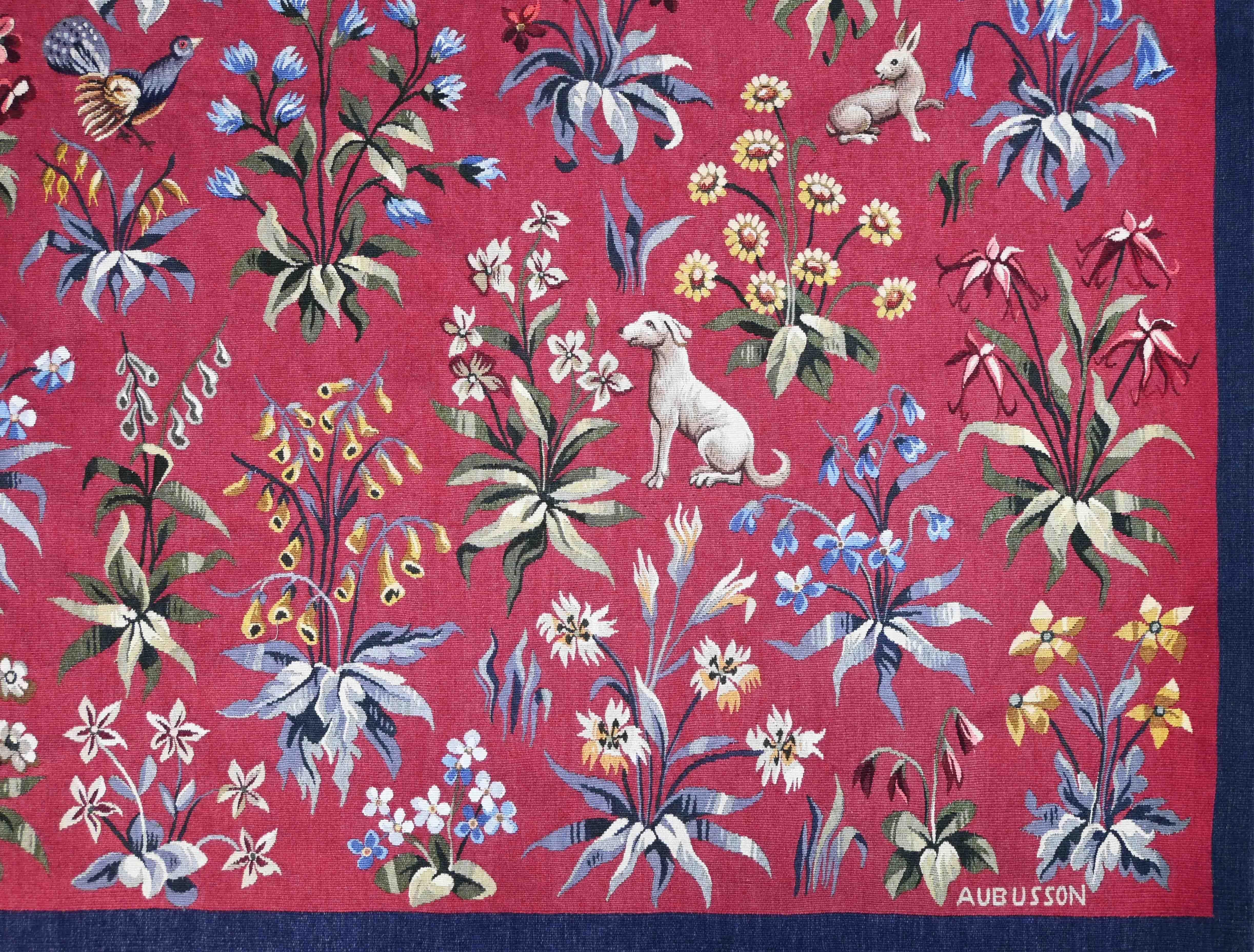 Wool Mille-Fleurs Tapestry signed by Aubusson Manufacture – 19th Century – No. 1562 For Sale
