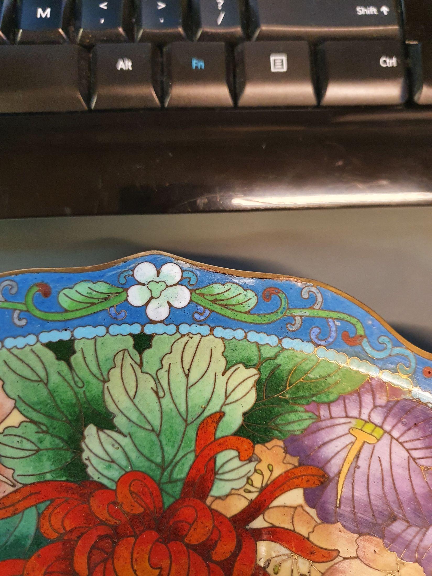 Millefiori Antique Bronze / Copper Cloisonné Dish Plate, China/Japan, 19C For Sale 4