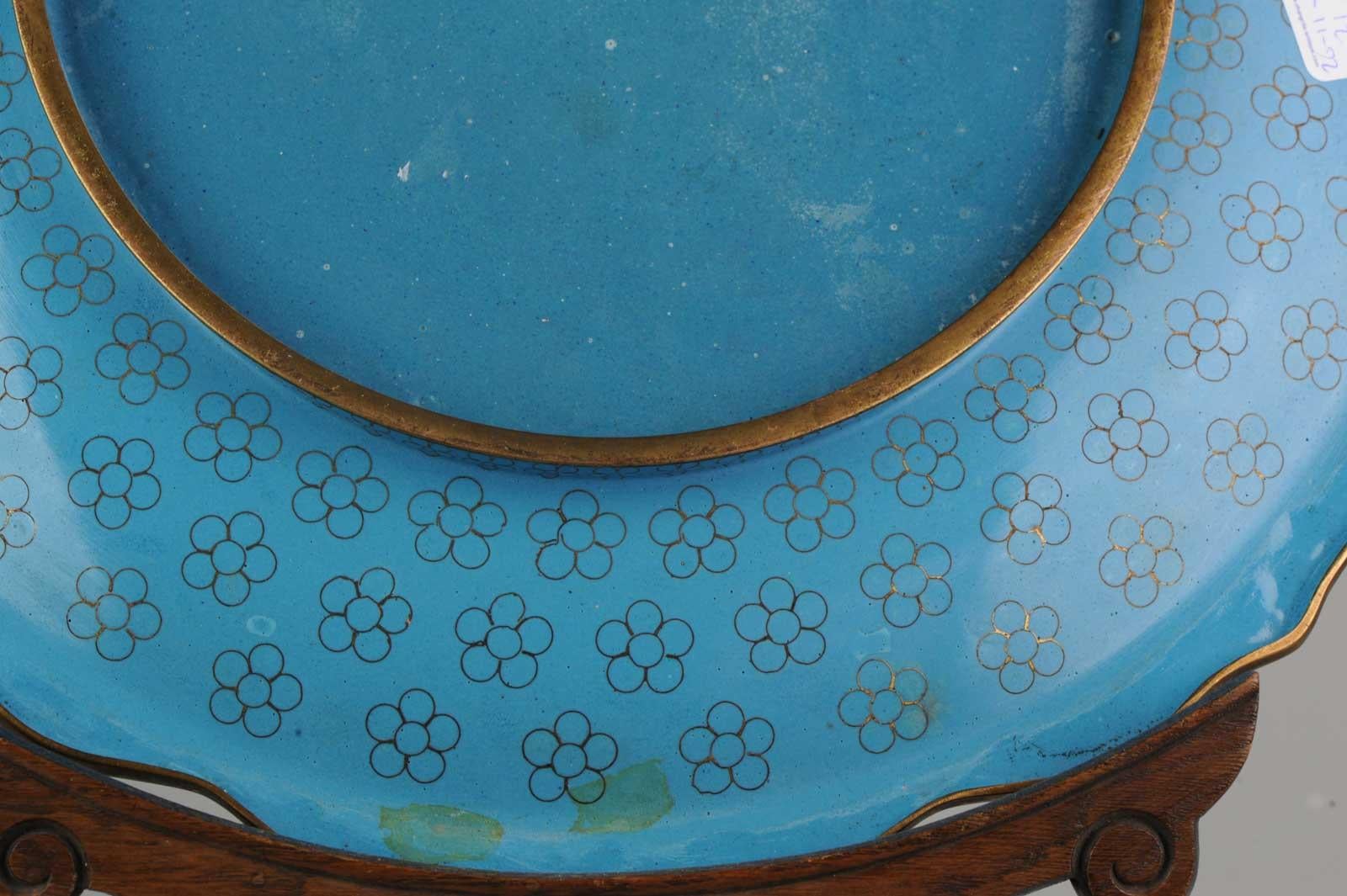 Japanese Millefiori Antique Bronze / Copper Cloisonné Dish Plate, China/Japan, 19C For Sale
