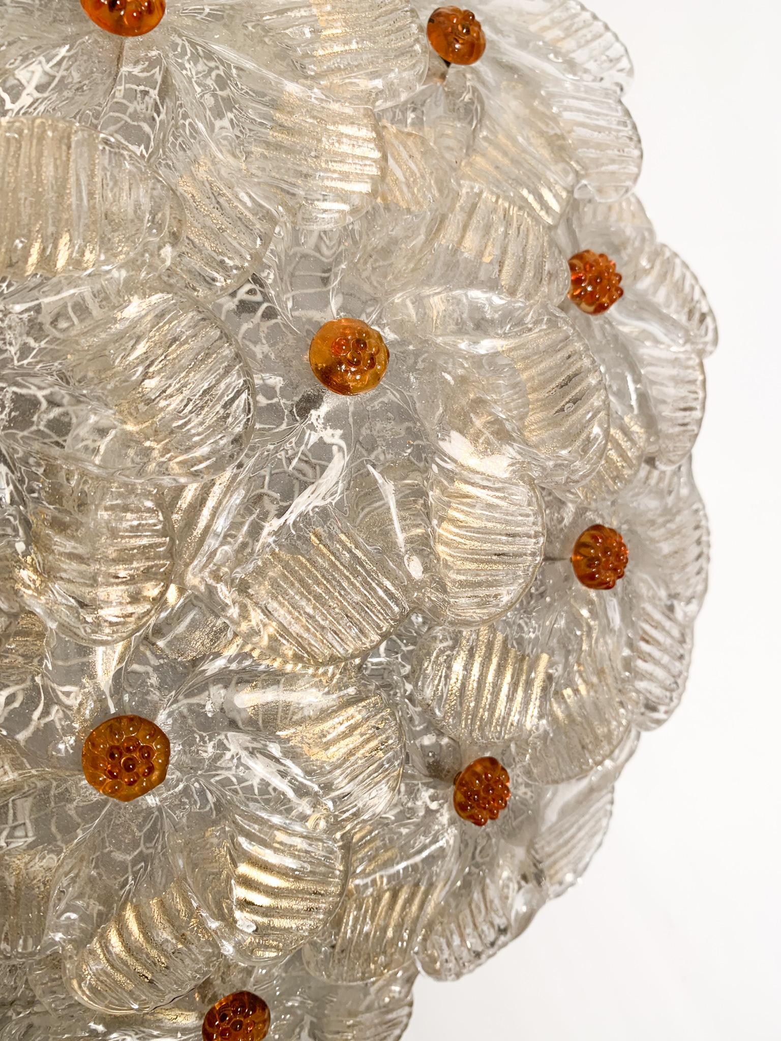 Metal Millefiori Ceiling Light by Barovier & Toso in Murano Glass from the 1950s