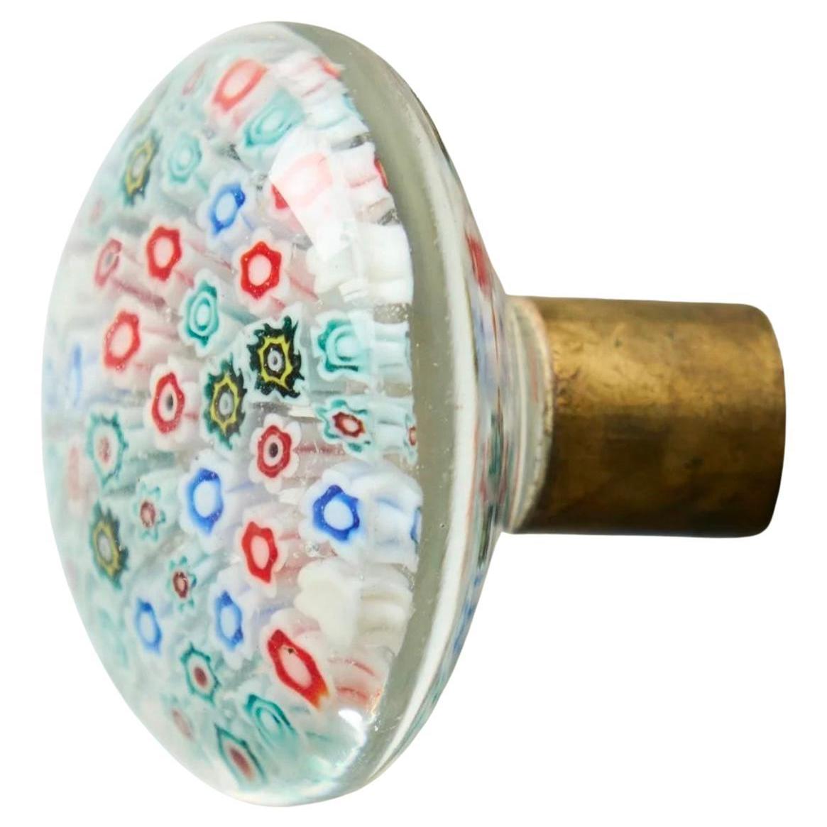 Pomello 'Millefiori' in vetro artistico di Murano e ottone patinato Italia 1960