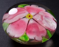 Vintage Lampwork Paperweight Pink Flower with Dew Drops