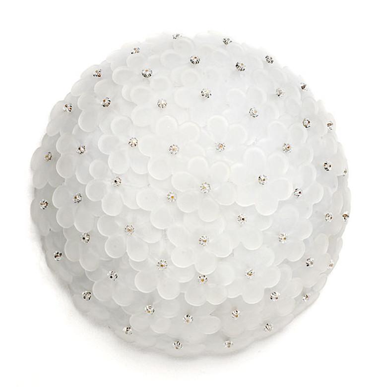 Italian flushmount with frosted Murano glass flowers intricately layered on white metal frame and secured with glass screws / Made in Italy
6 lights / E12 or E14 type / max 40W each
Measures: Diameter 20 inches, height 7 inches
Order only / this