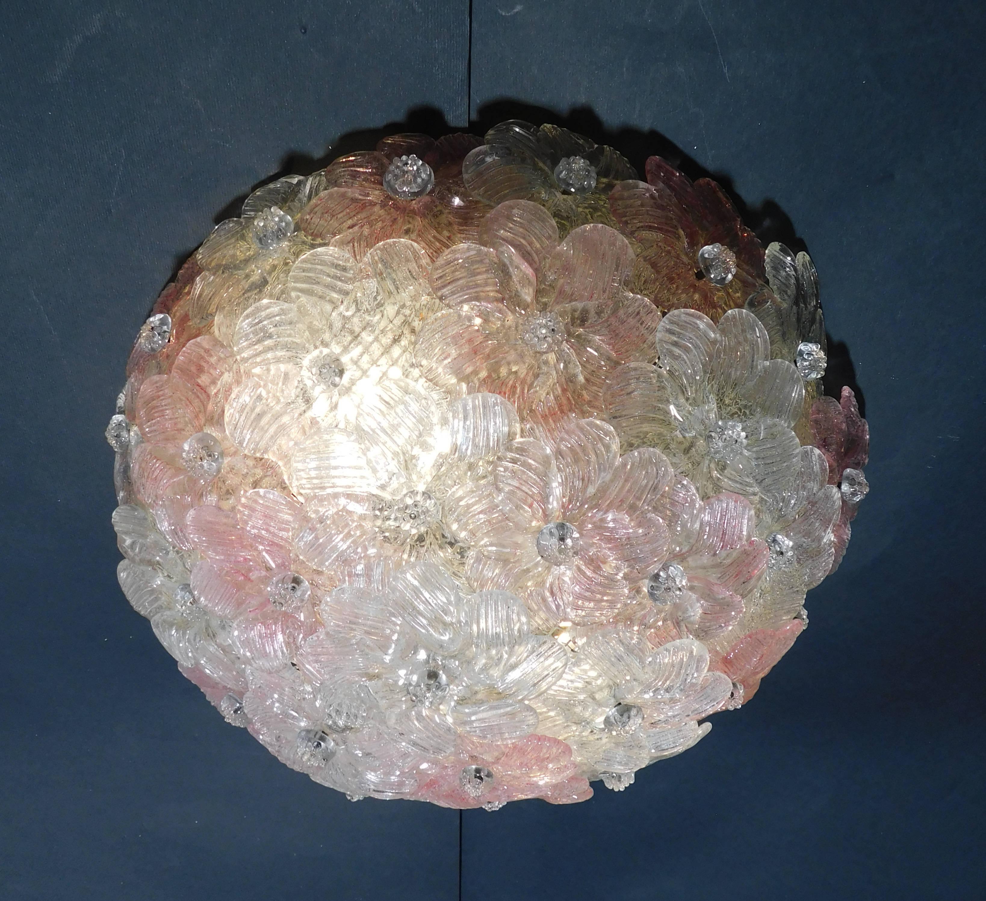 Mid-Century Modern Millefiori Flush Mount In the style of Barovier e Toso, 2 Available For Sale