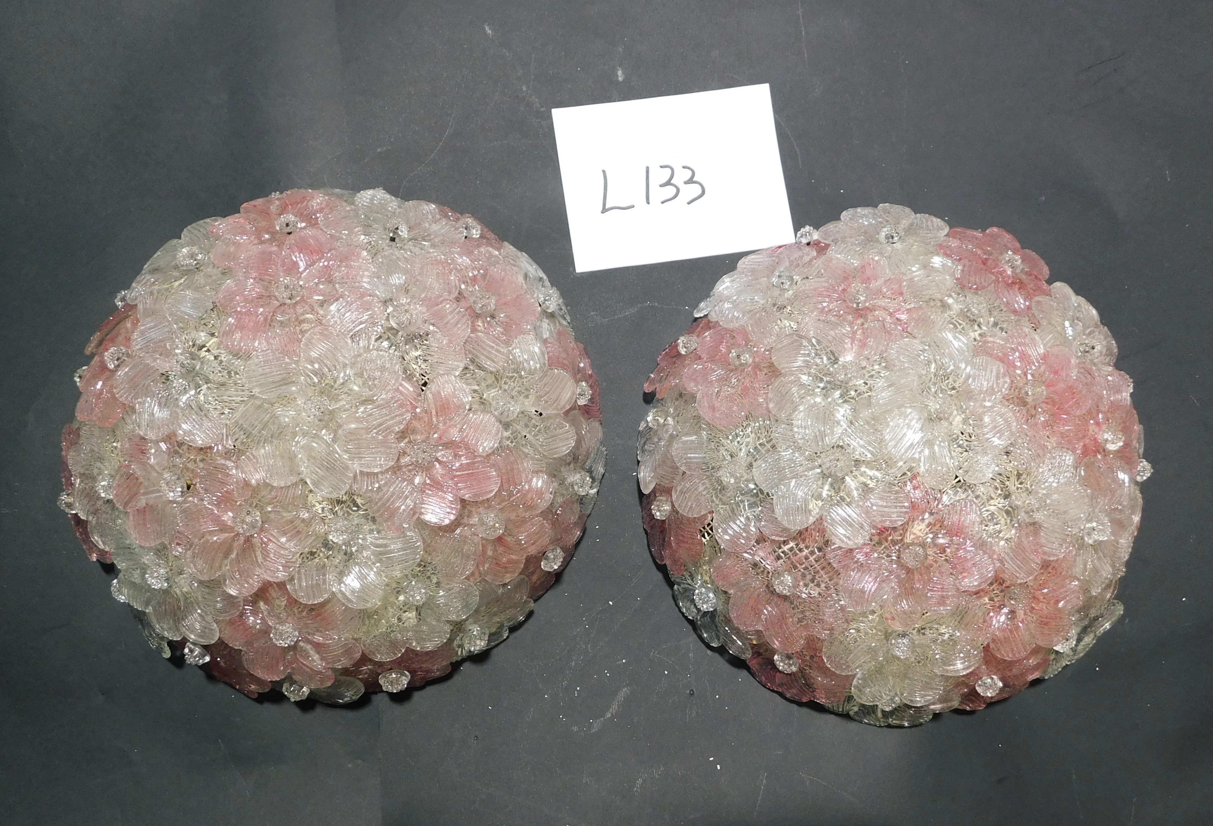 Millefiori Flush Mount In the style of Barovier e Toso, 2 Available In Good Condition For Sale In Los Angeles, CA