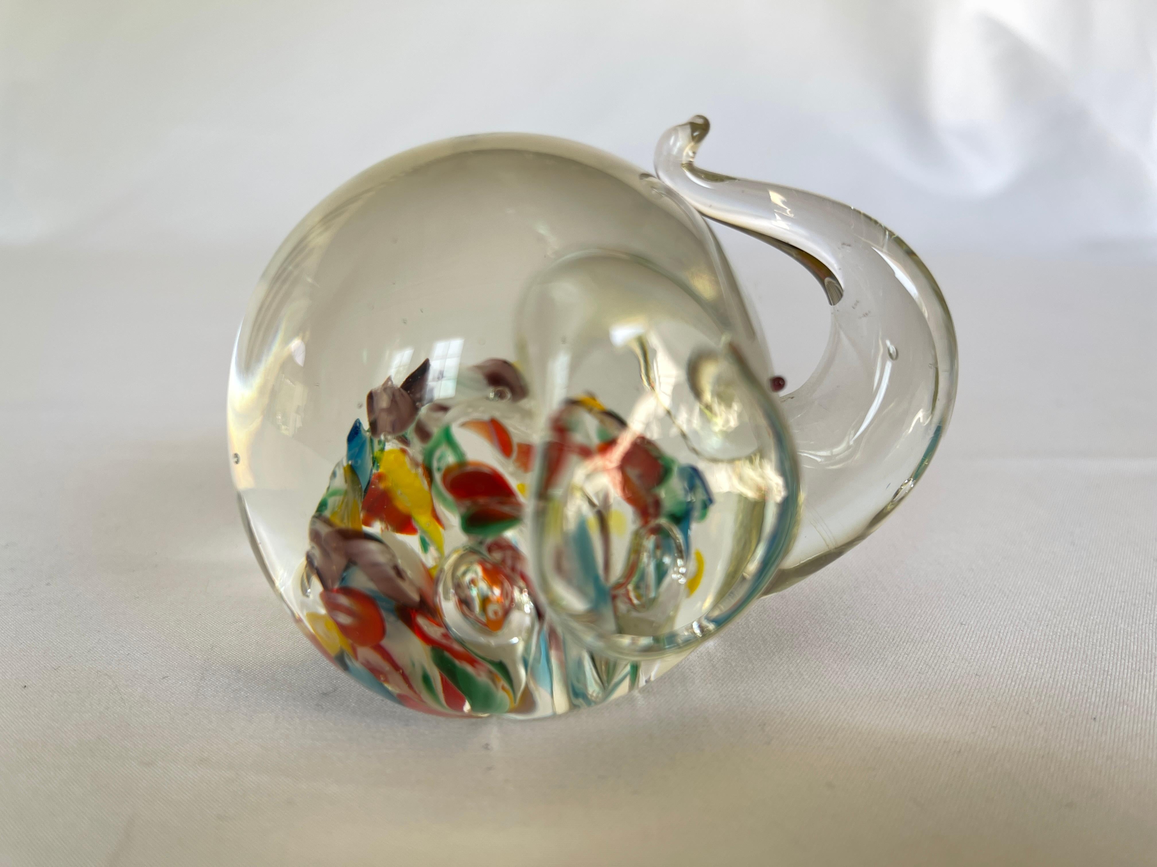 Millefiori Glass Elephant Sculpture Paperweight 1