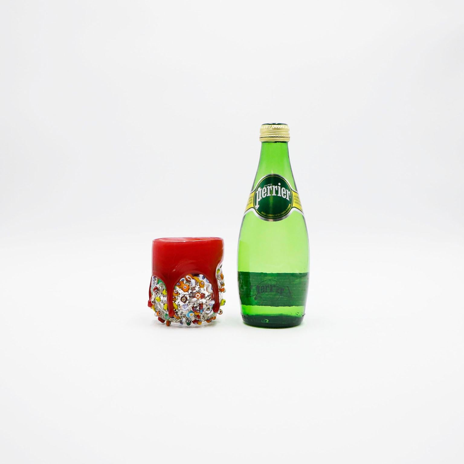 Vaso de cristal Millefiori, Vaso de cristal arrugado con hoyuelos Italiano en venta