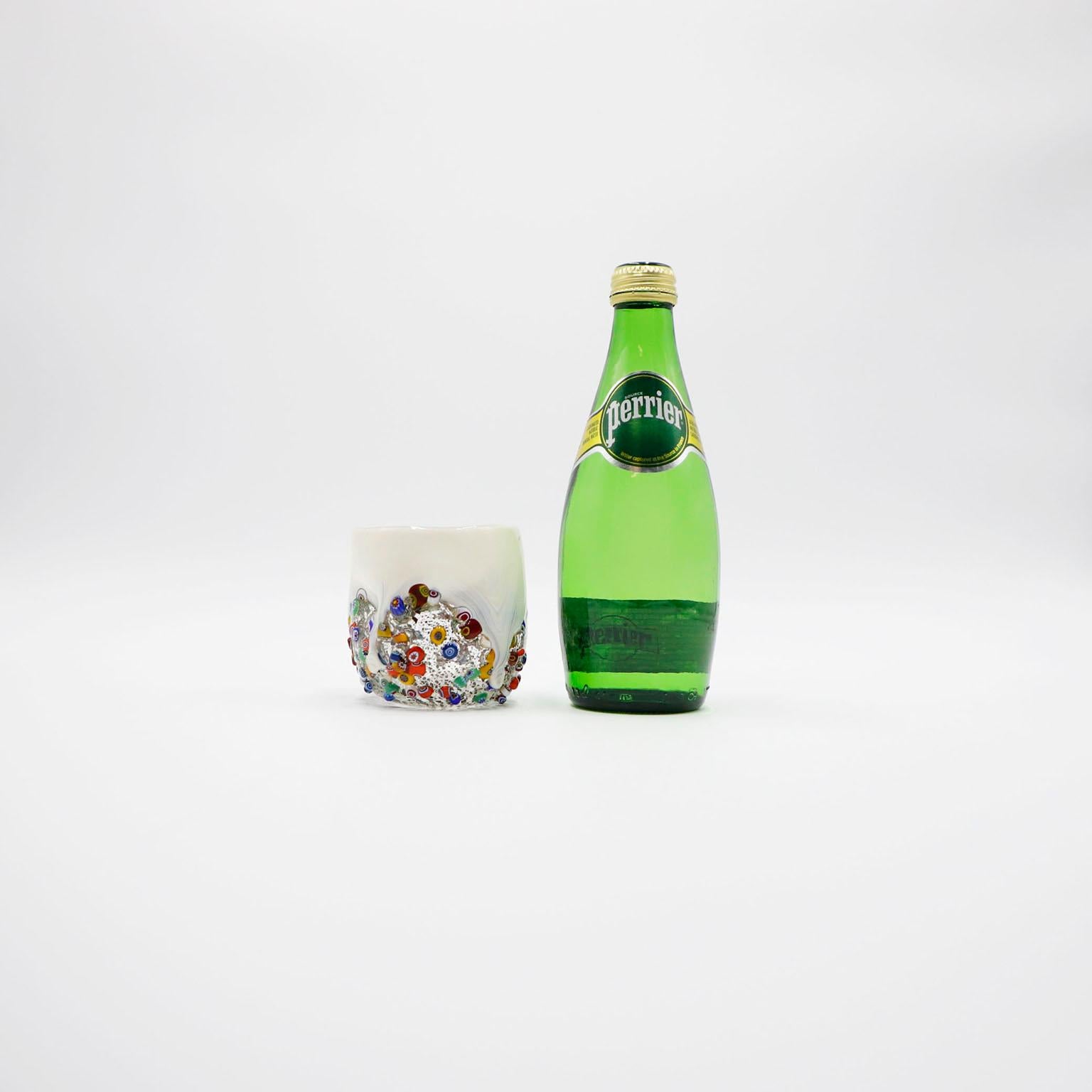 Italian Millefiori Glass Tumbler, Dimpled Crumpled Glass Beaker For Sale