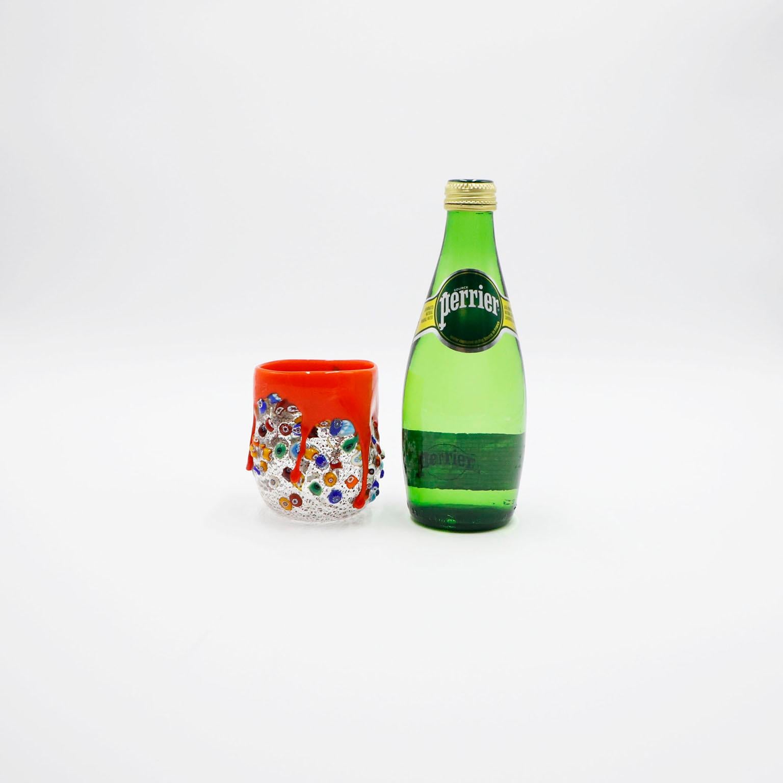 Vaso de cristal Millefiori, Vaso de cristal arrugado con hoyuelos en Bueno estado para la venta en Mexico City, CDMX