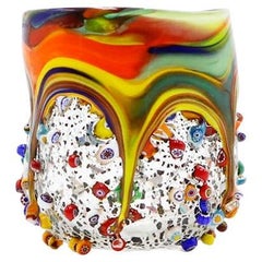 Millefiori Glass Tumbler, Dimpled Crumpled Glass Beaker