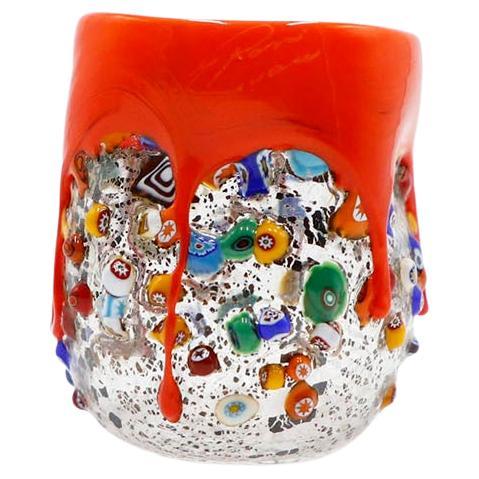 Millefiori Glass Tumbler, Dimpled Crumpled Glass Beaker