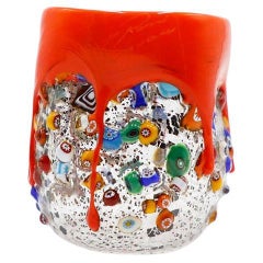 Millefiori Glass Tumbler, Dimpled Crumpled Glass Beaker