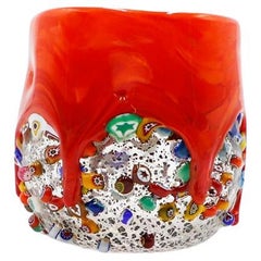Millefiori Glass Tumbler, Dimpled Crumpled Glass Beaker